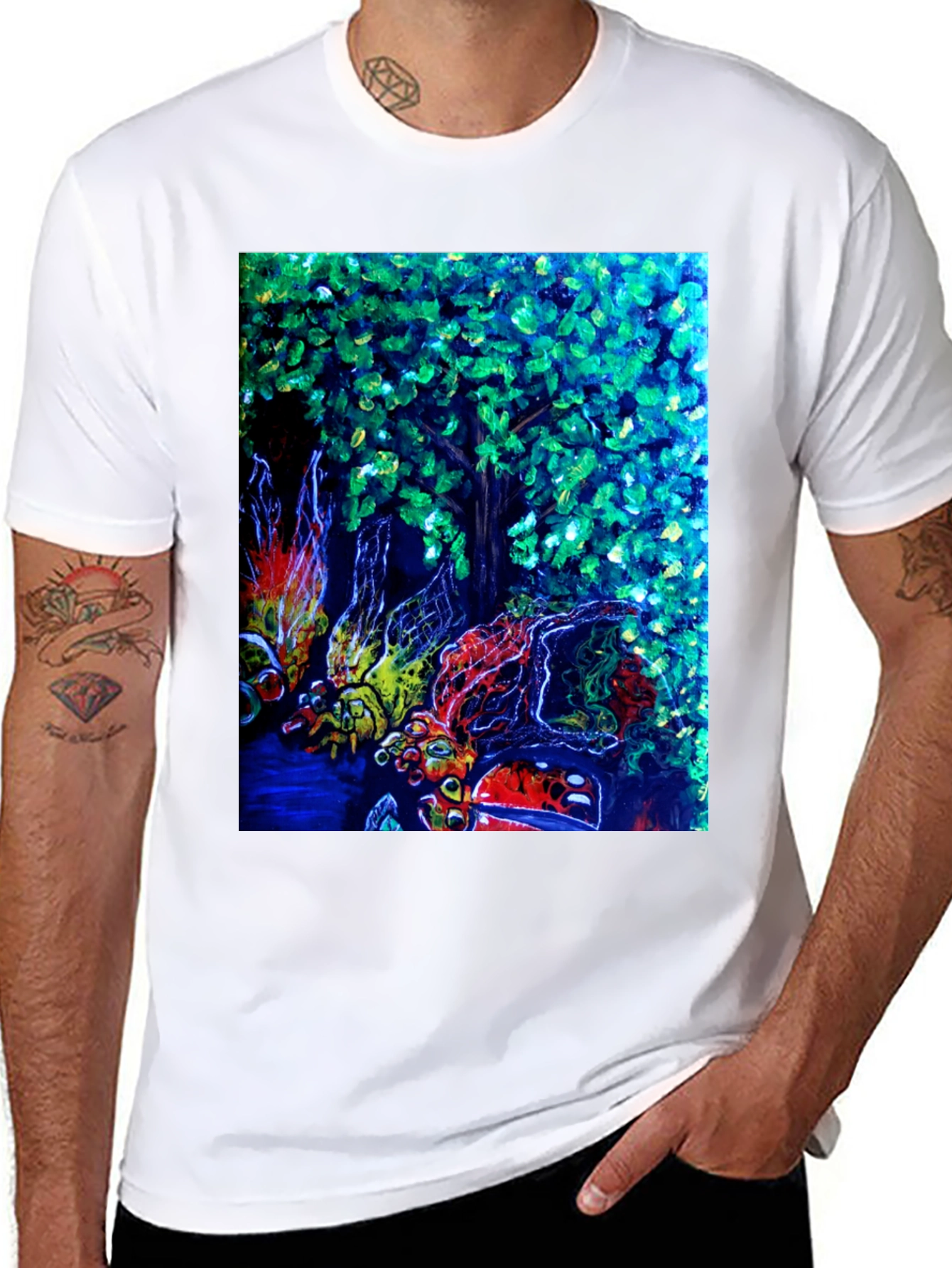 Black Nature Art Graphic Print Black T-Shirt view 8