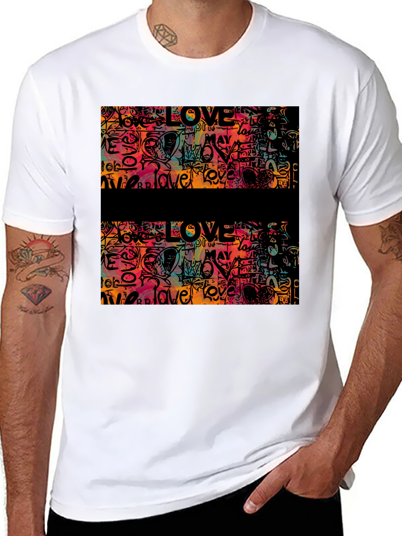 Black Love Graffiti Graphic Tee - Men's Black T-Shirt view 8
