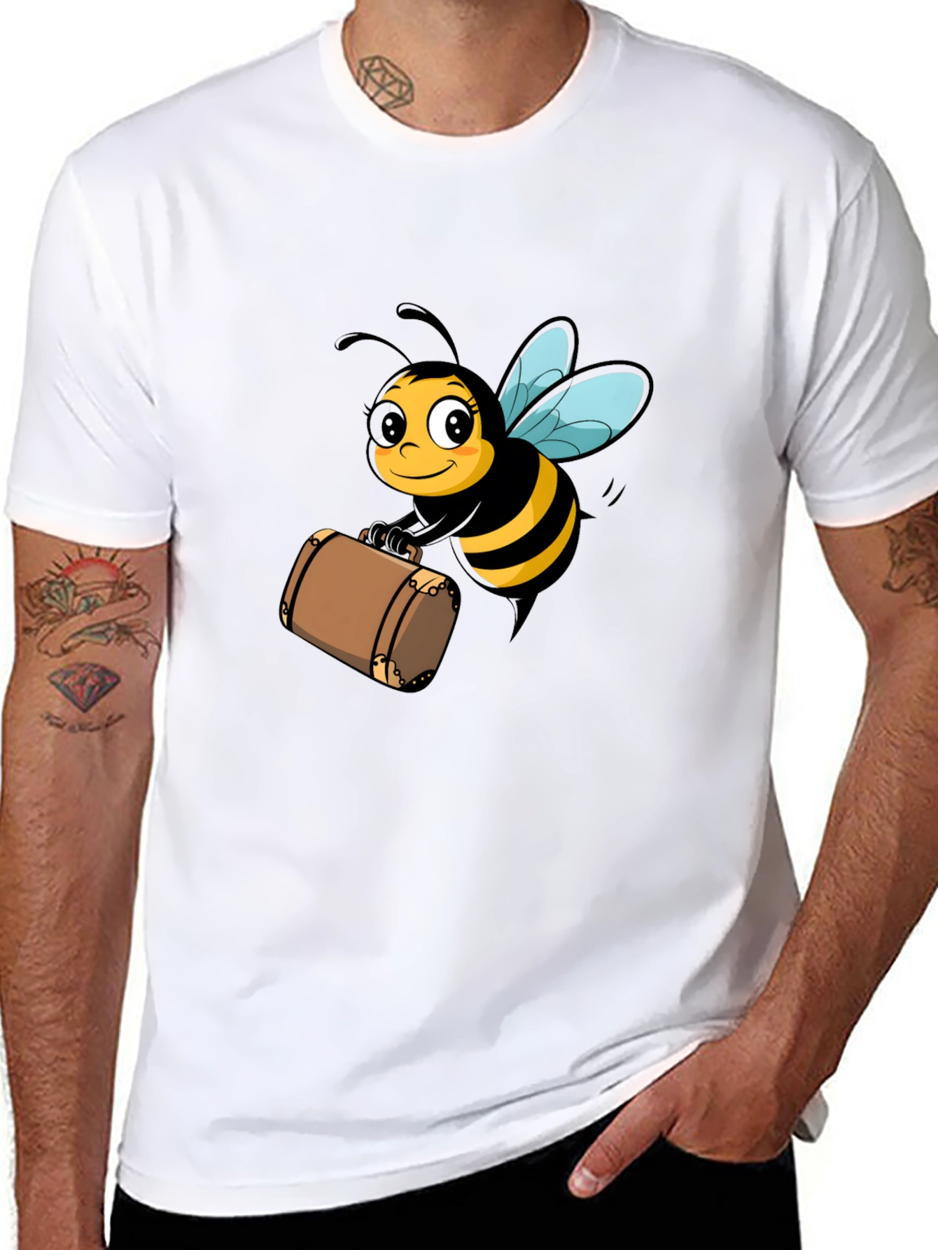 Black Bee Travel T-Shirt - Black Cotton Tee view 8