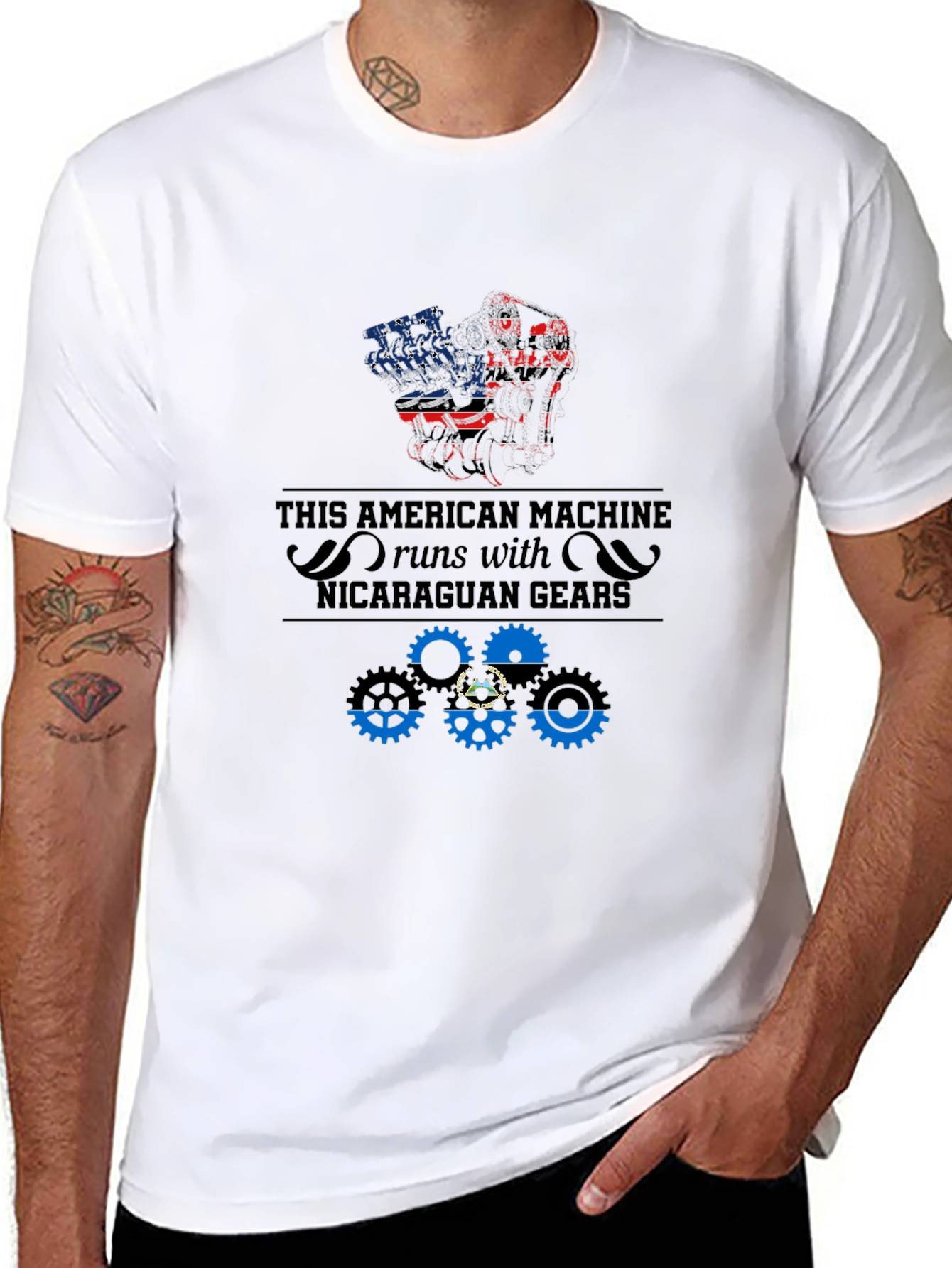 Black American Machine Nicaragua Gears T-Shirt view 8