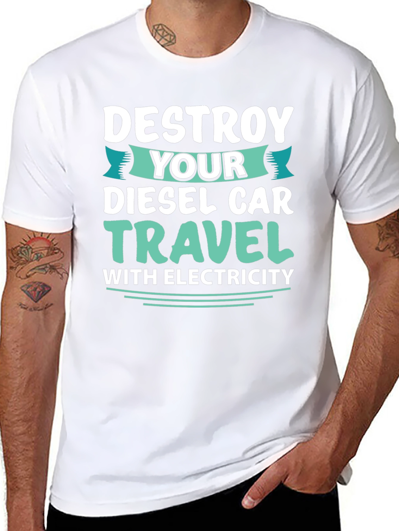 Black Destroy Your Diesel Car Travel with Electricity T-Shirt view 8