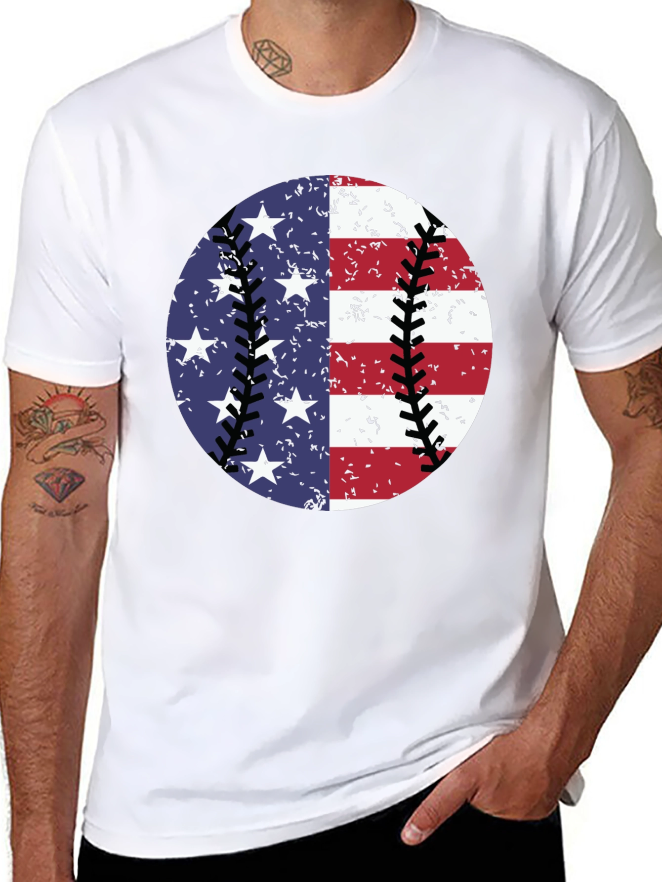 Black Patriotic Baseball T-Shirt: Stars & Stripes Tee view 8