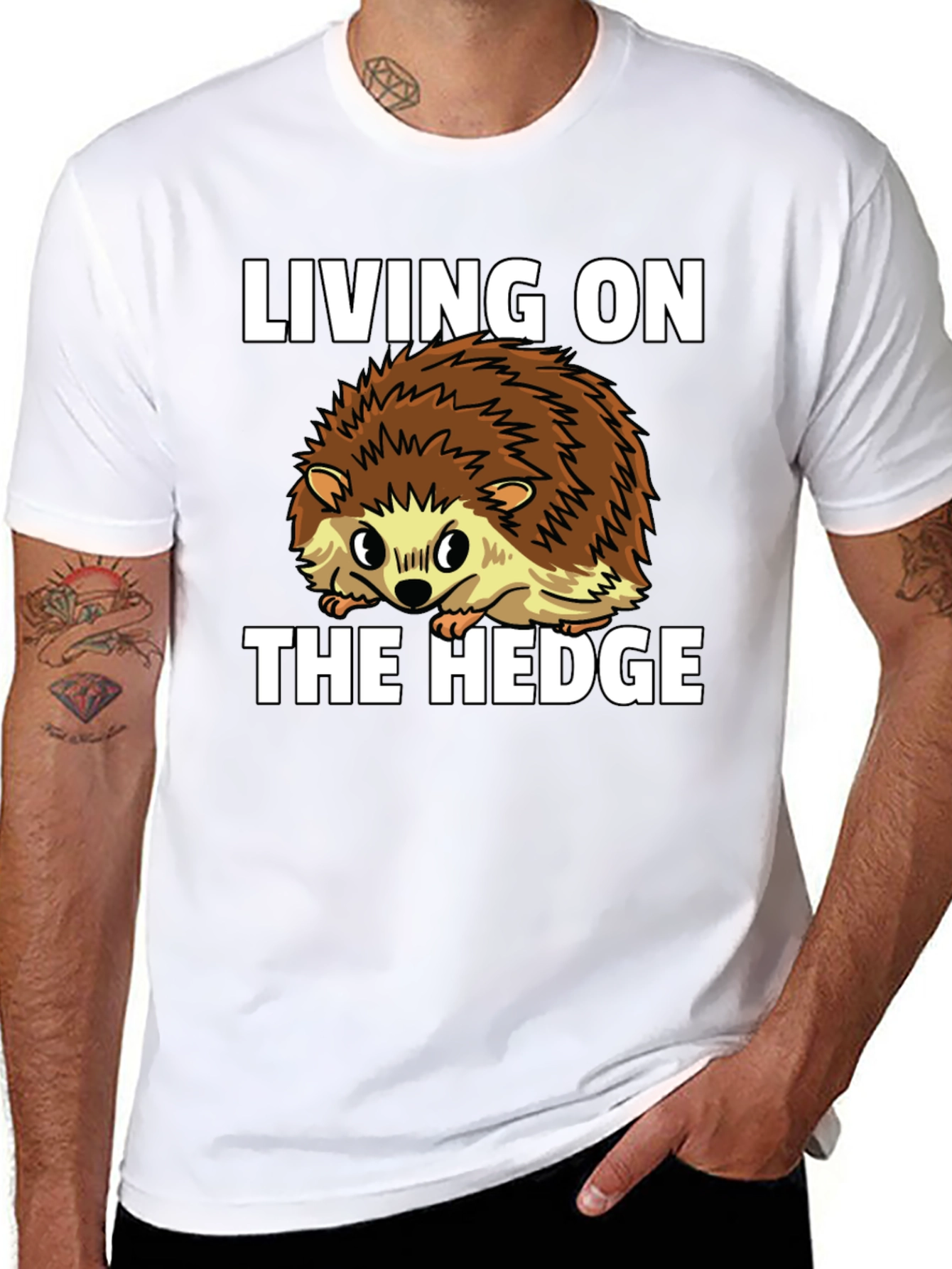 Black Living on the Hedge Hedgehog Graphic Tee view 8