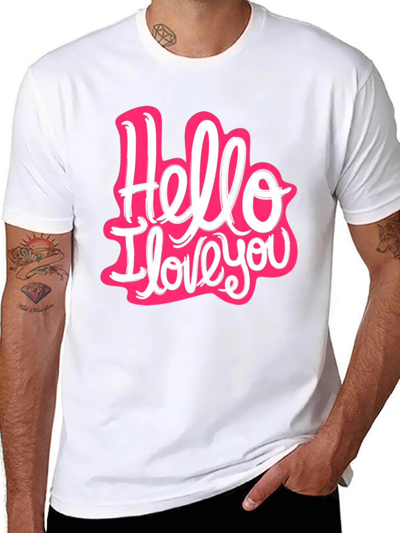 Black Hello I Love You Graphic T-Shirt - Trendy Casual Wear view 8