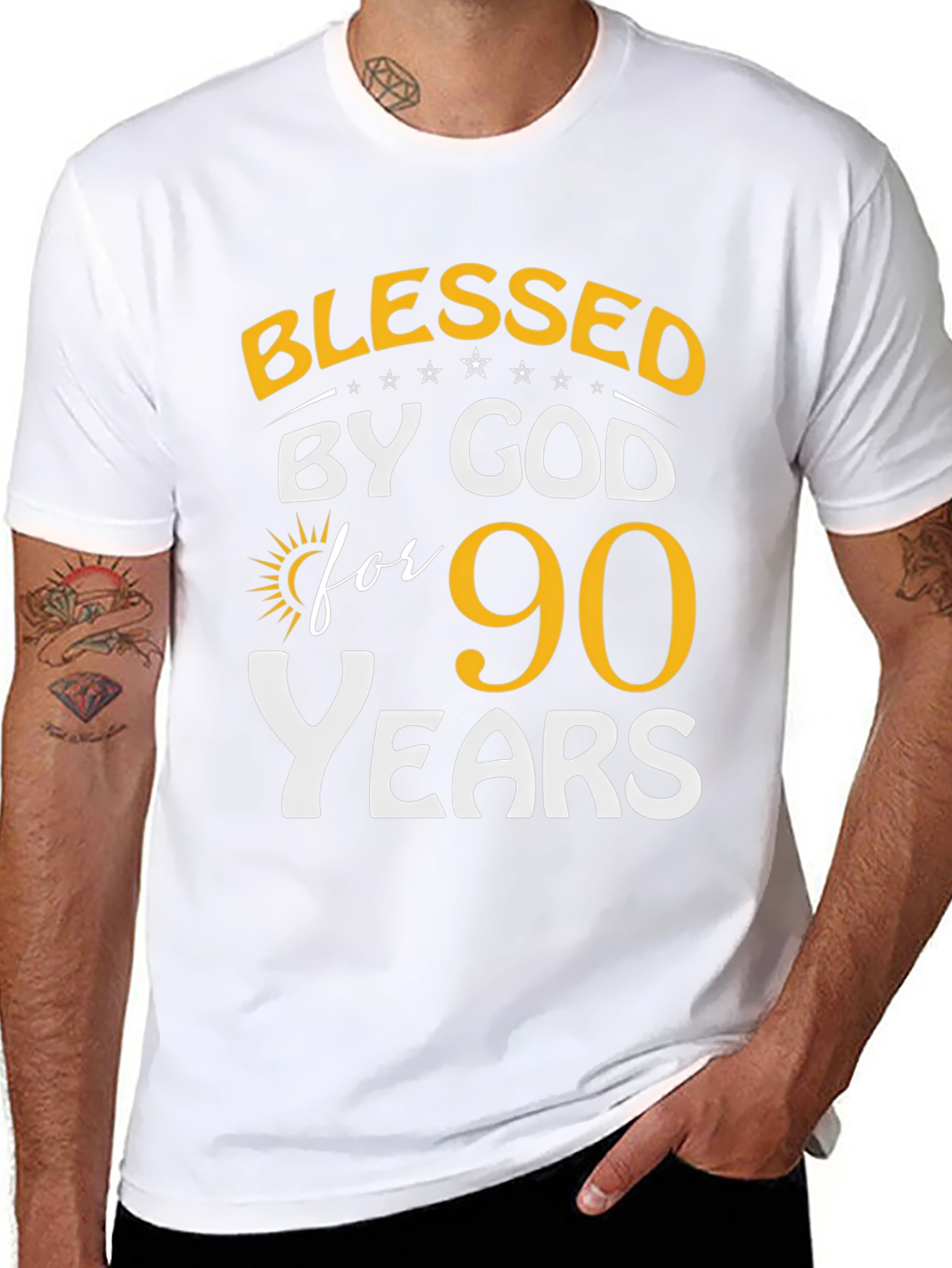 Black Blessed by God 90 Years T-Shirt view 8