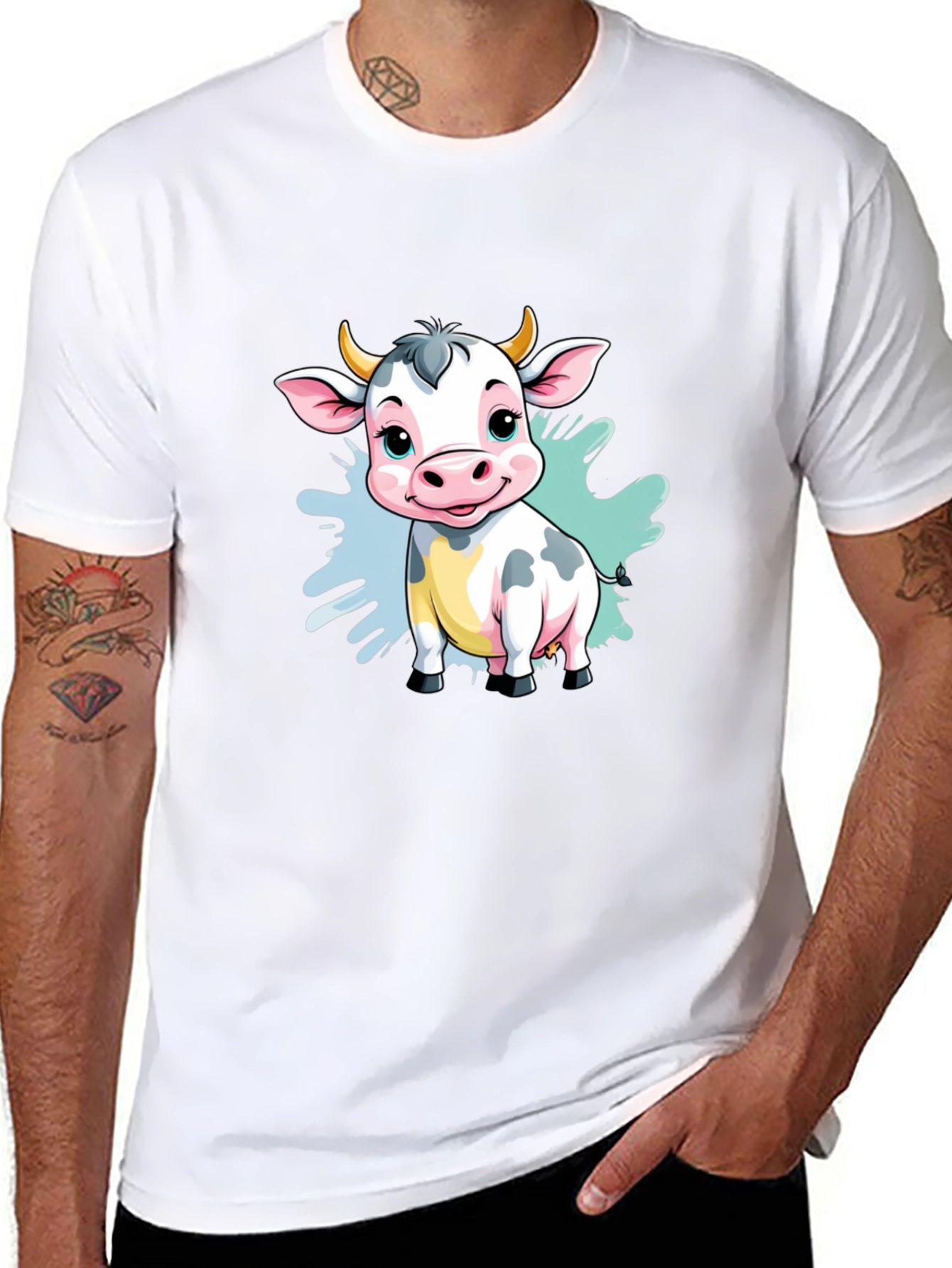 Black Cute Cartoon Cow Black T-Shirt view 8