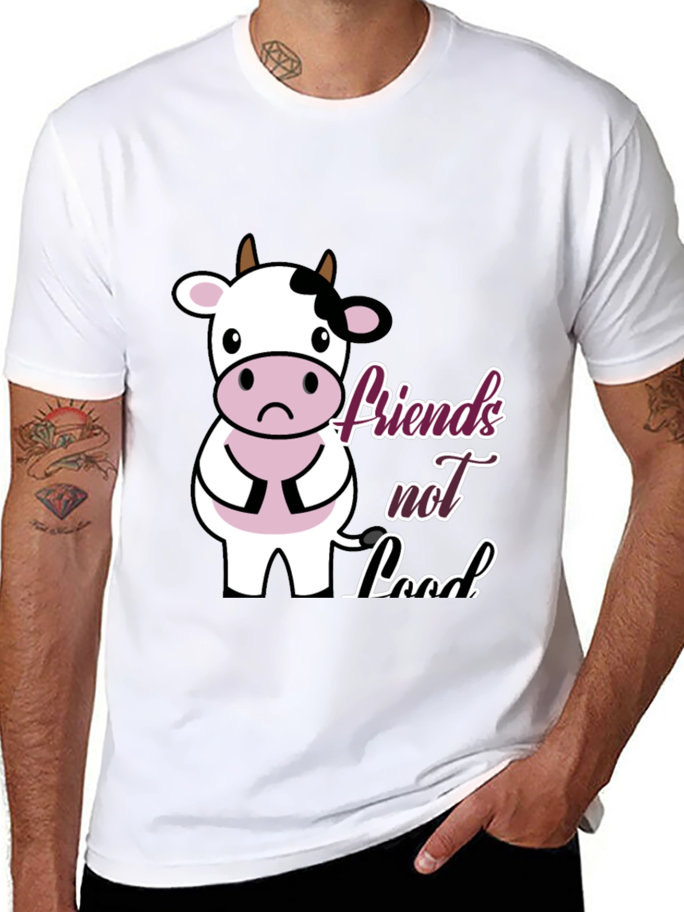 Black Vegan Cow T-Shirt - Friends Not Food view 8