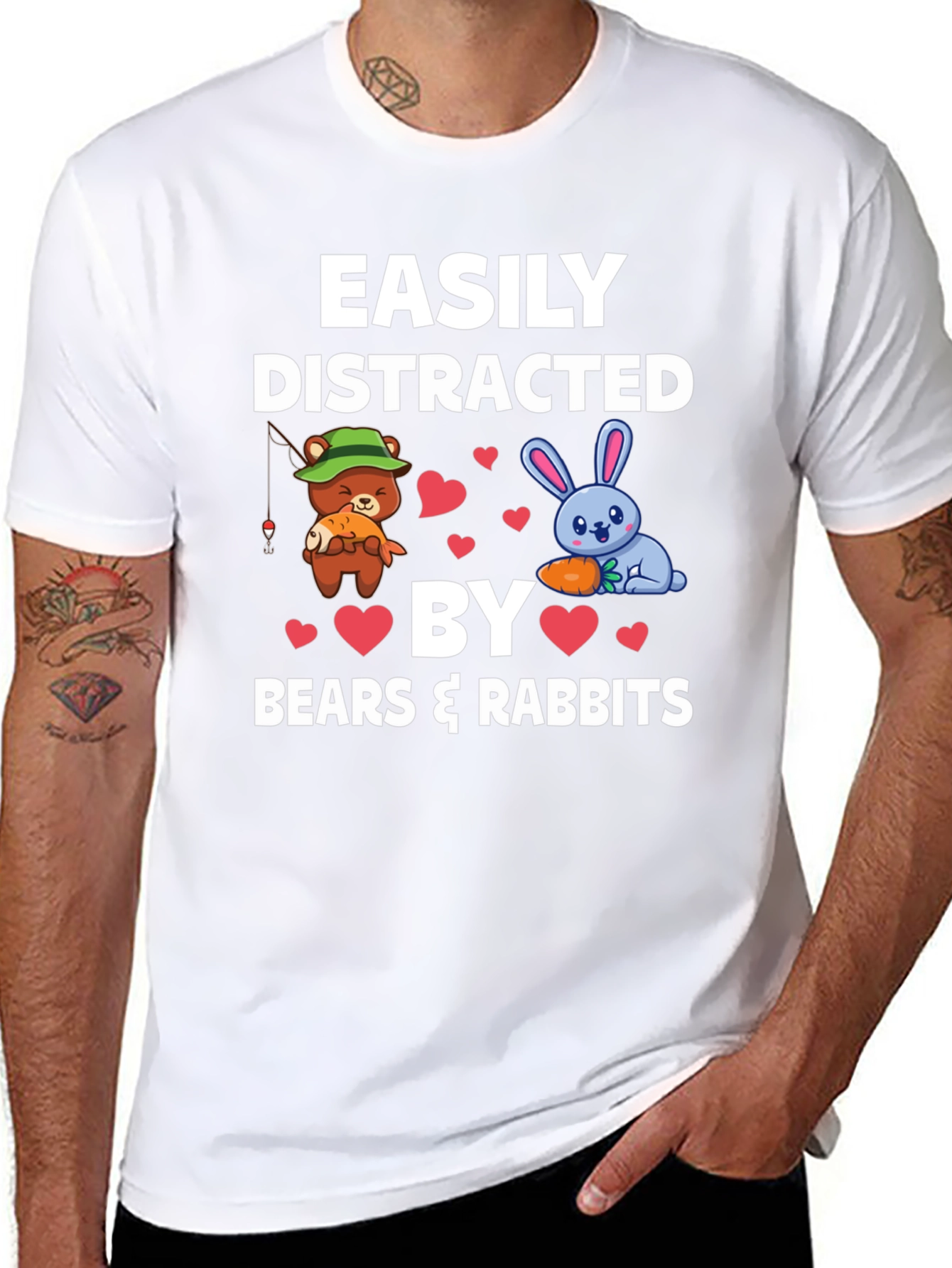 Black Easily Distracted by Bears & Rabbits T-Shirt view 8