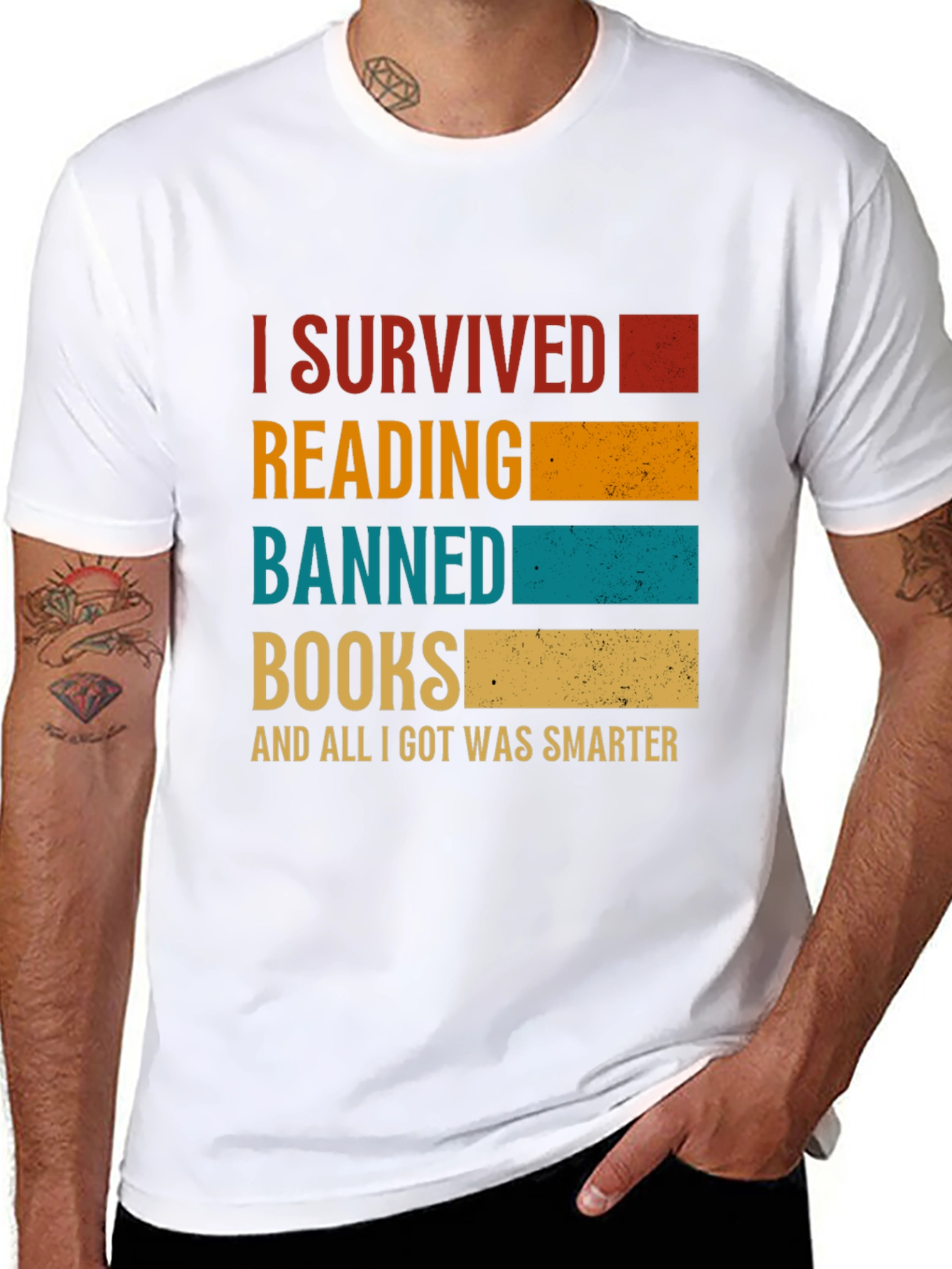Black I Survived Reading Banned Books T-Shirt view 8