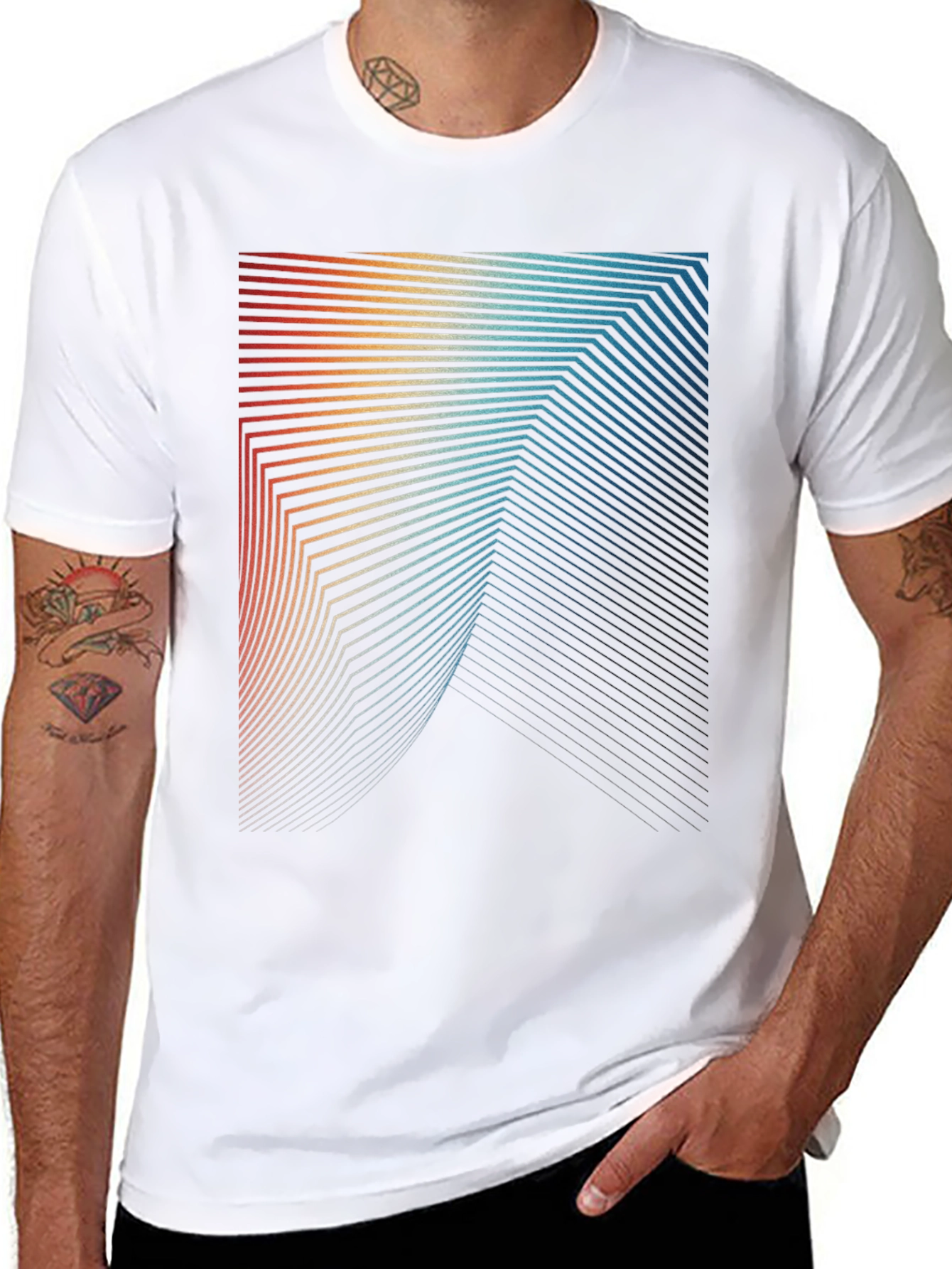 Black Retro Geometric Lines Graphic T-Shirt view 8