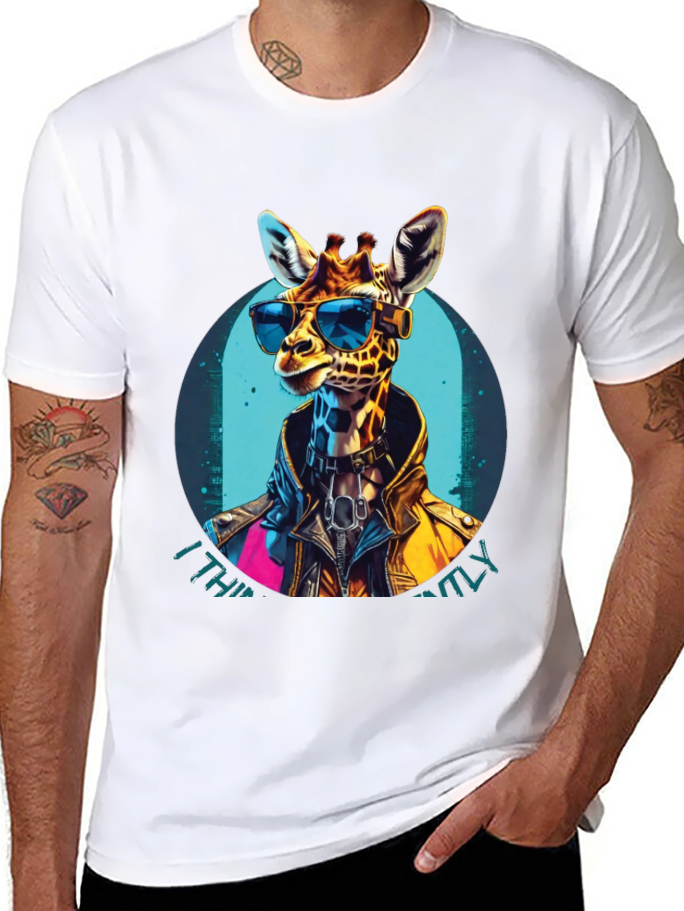 Black Cool Giraffe Graphic Tee - Unisex Black T-Shirt view 8