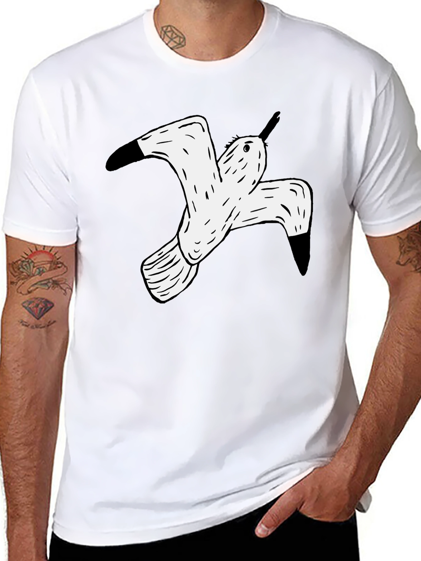Black Black T-Shirt with White Flying Bird Graphic view 8