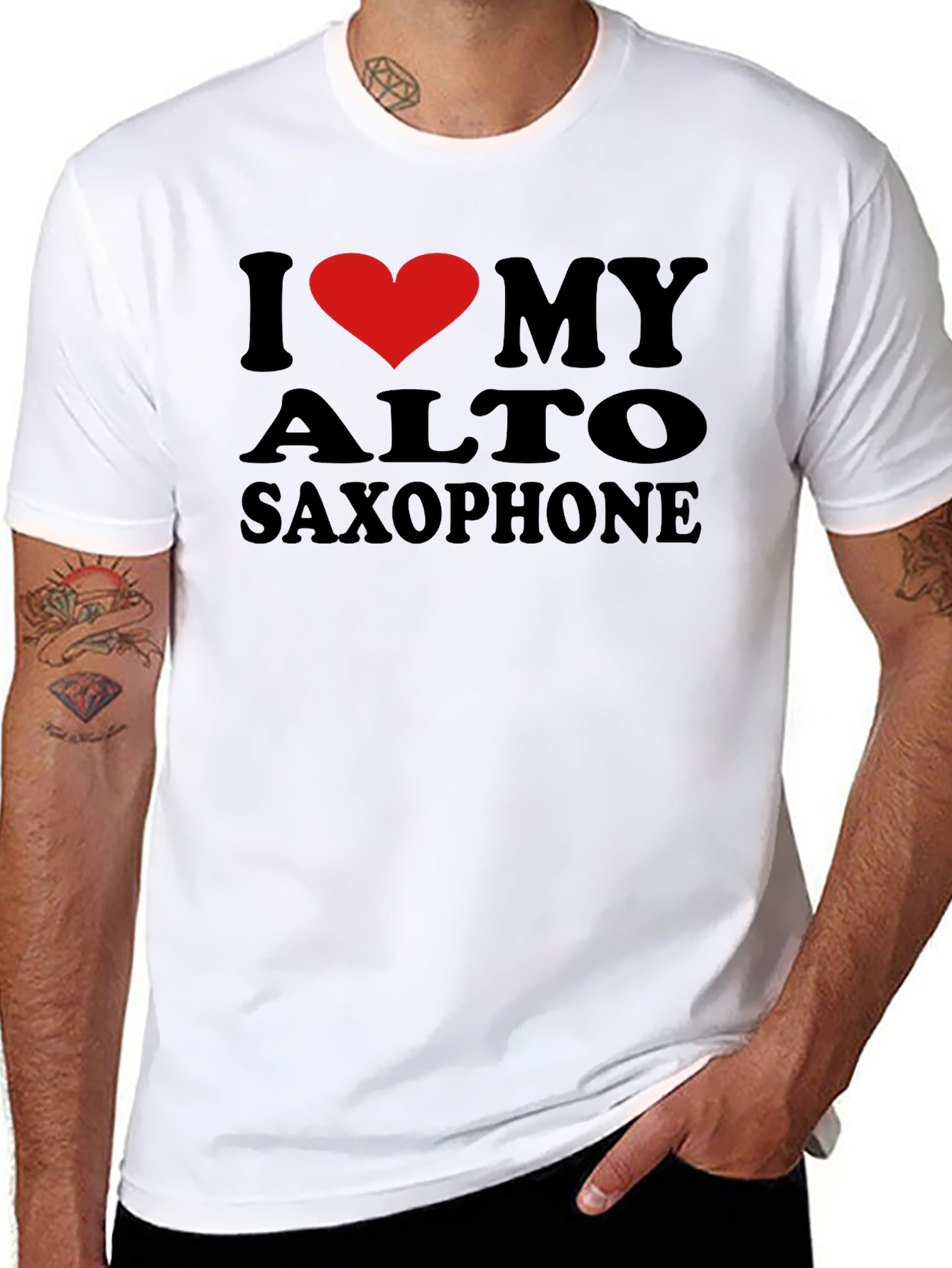 Black I Love My Alto Saxophone Black T-Shirt view 8