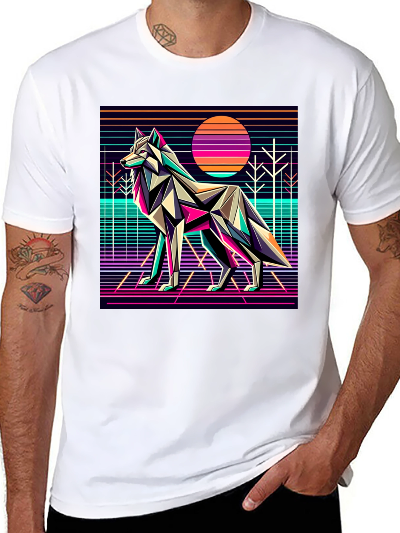 Black Retro Wolf Graphic Tee - 80s Style view 8