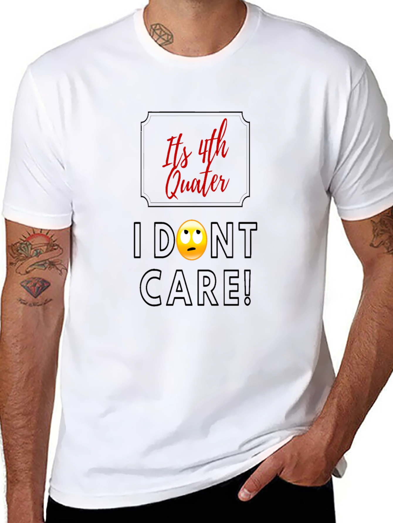 Black Funny Fourth Quarter T-Shirt - I Don't Care! Graphic Tee view 8