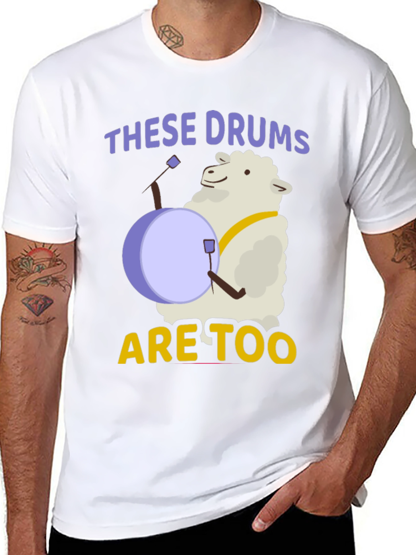 Black Funny Sheep Drummer T-Shirt - "These Drums are Too" view 8