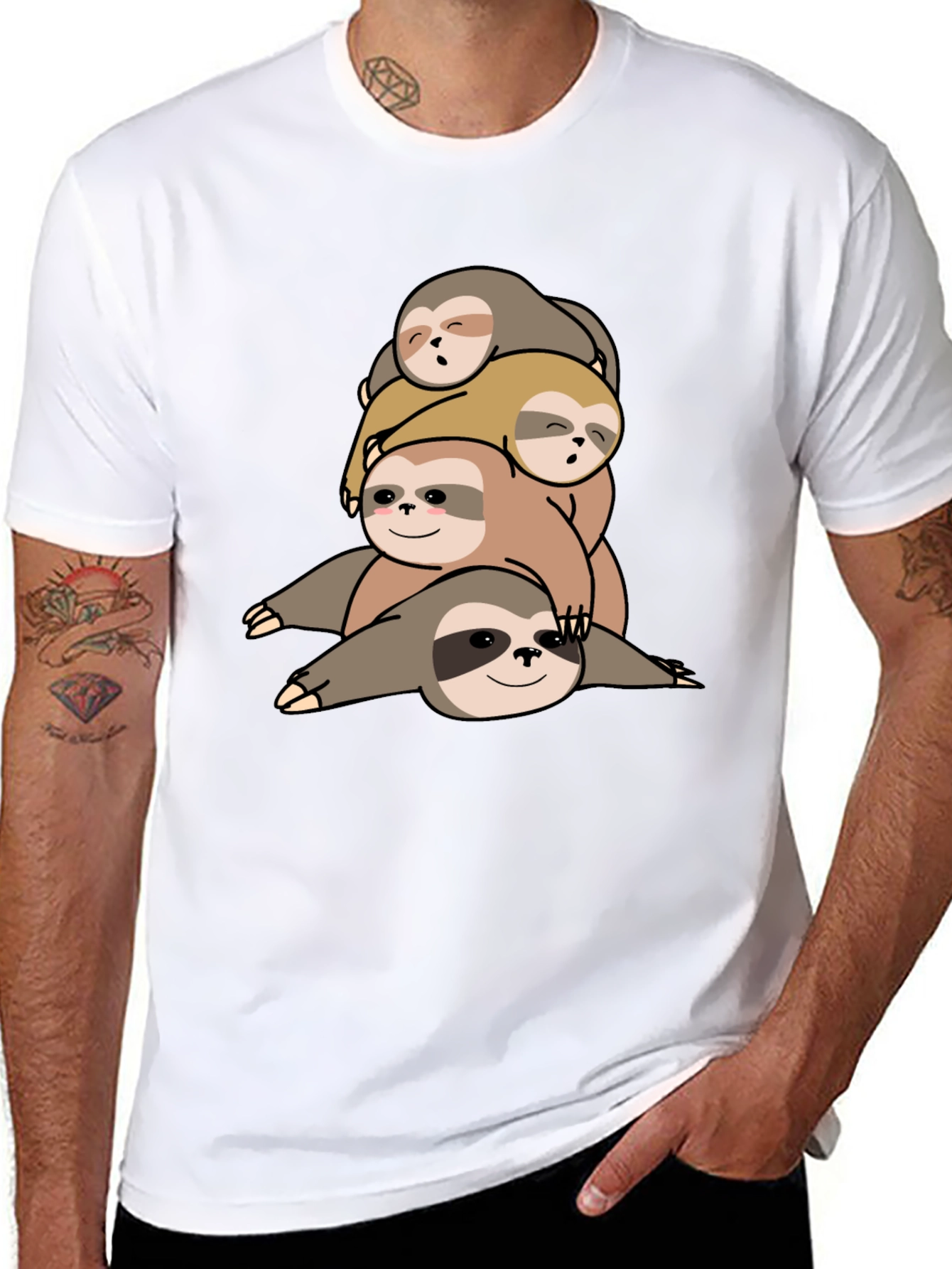 Black Stacked Sloth Graphic Tee - Comfy Men's T-Shirt view 8