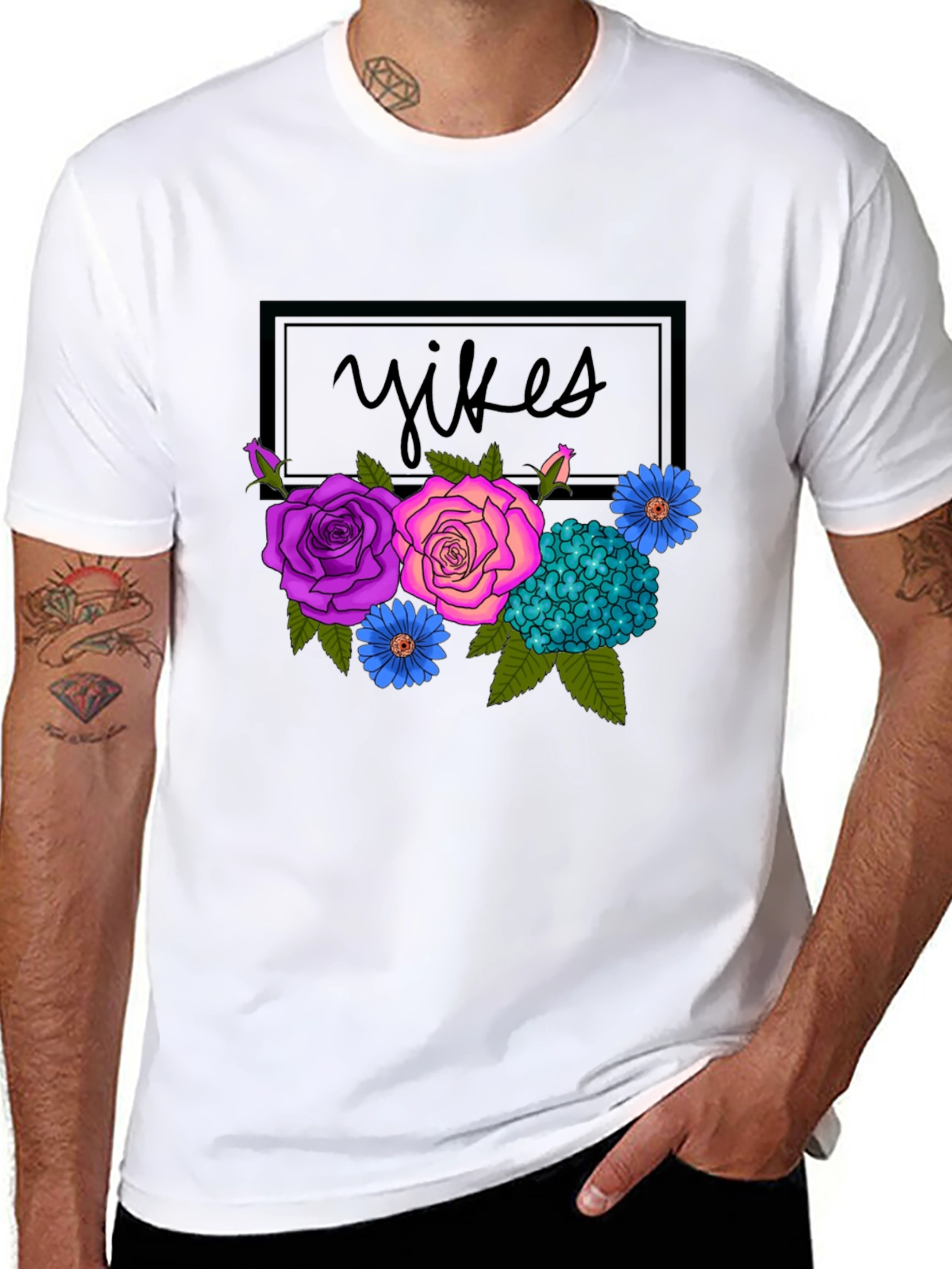 Black Floral Yikes Graphic Tee - Trendy & Unique! view 8