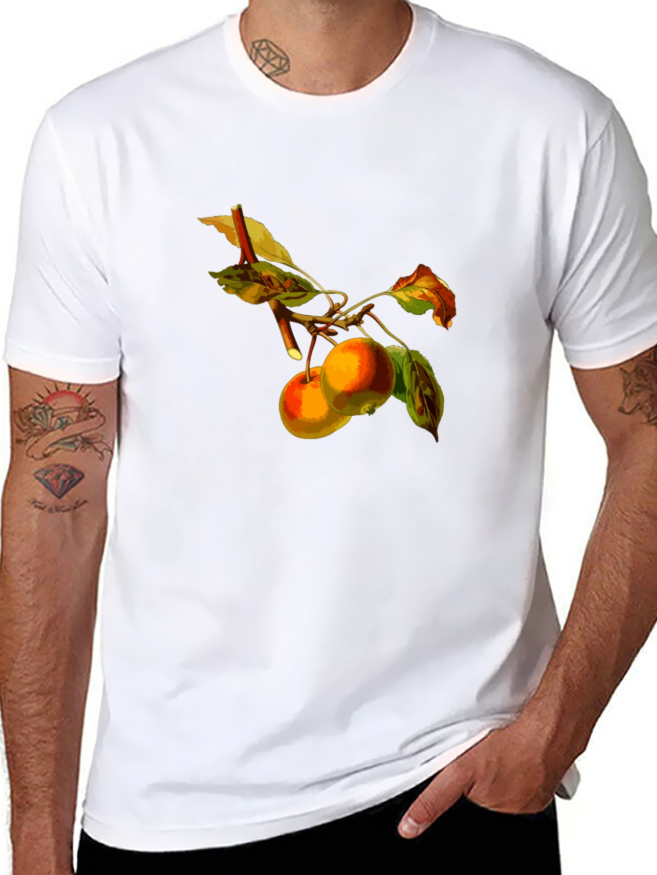 Black Apples on Branch Black T-Shirt view 8