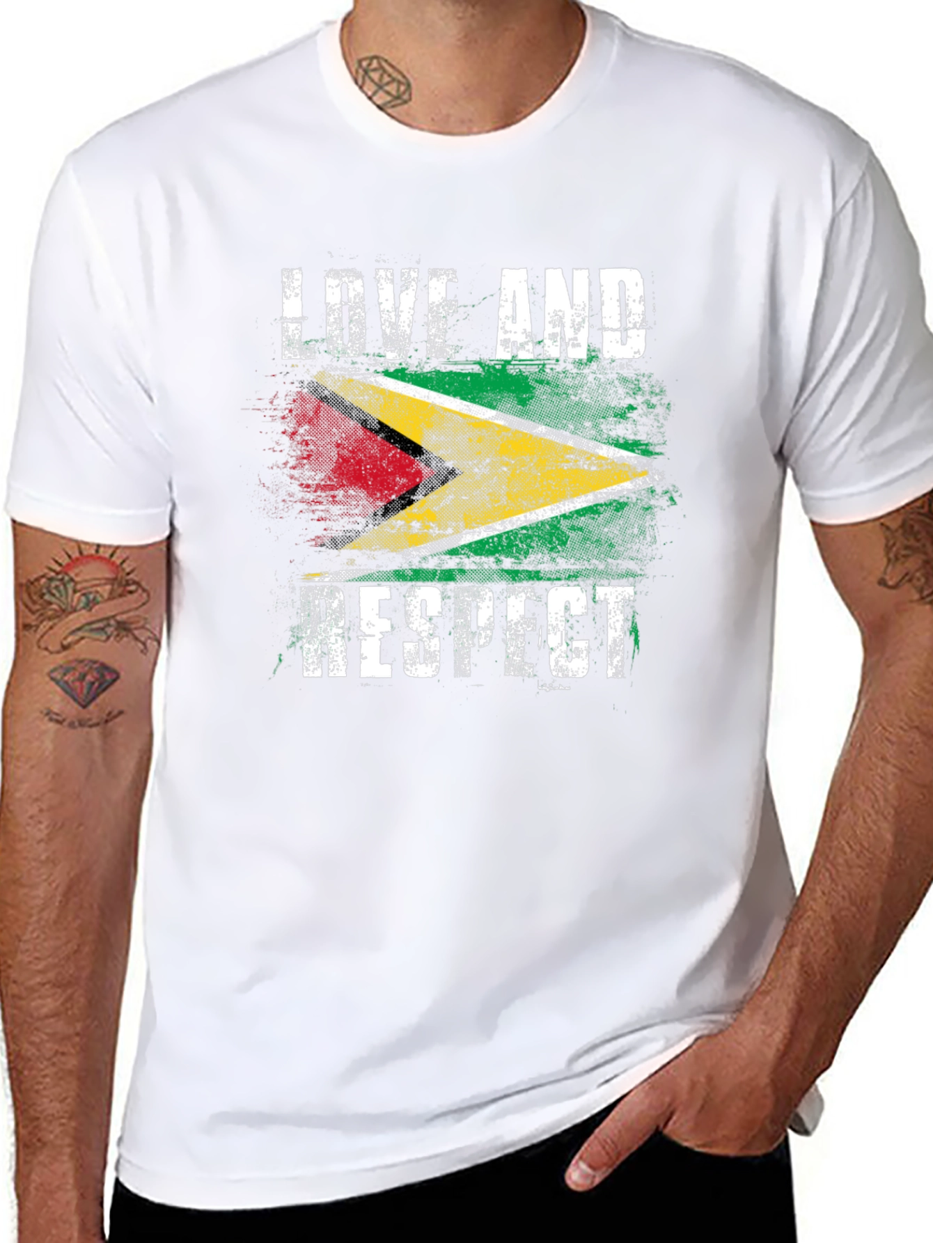Black Guyana Flag Love and Respect Graphic Tee view 8