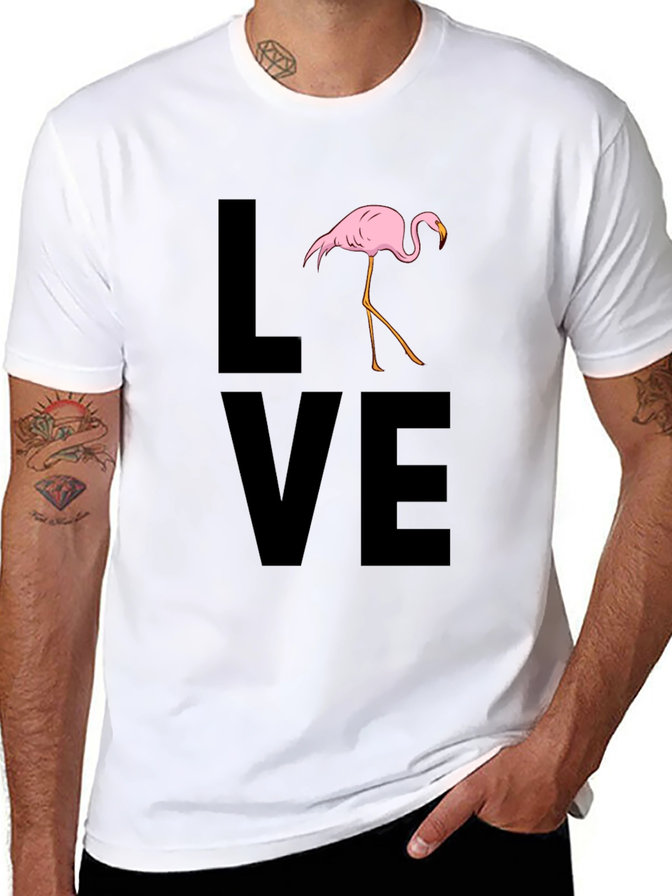 Black Flamingo LOVE Graphic T-Shirt - Black Casual Tee view 8