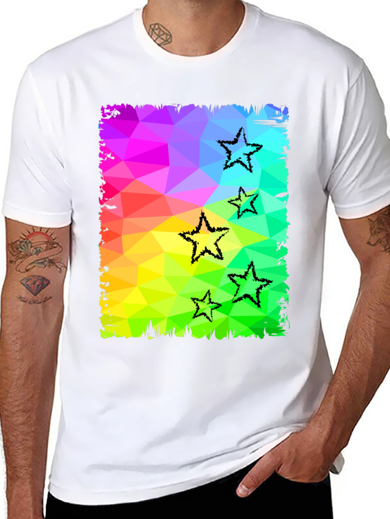 Black Geometric Star Print Black T-Shirt view 8