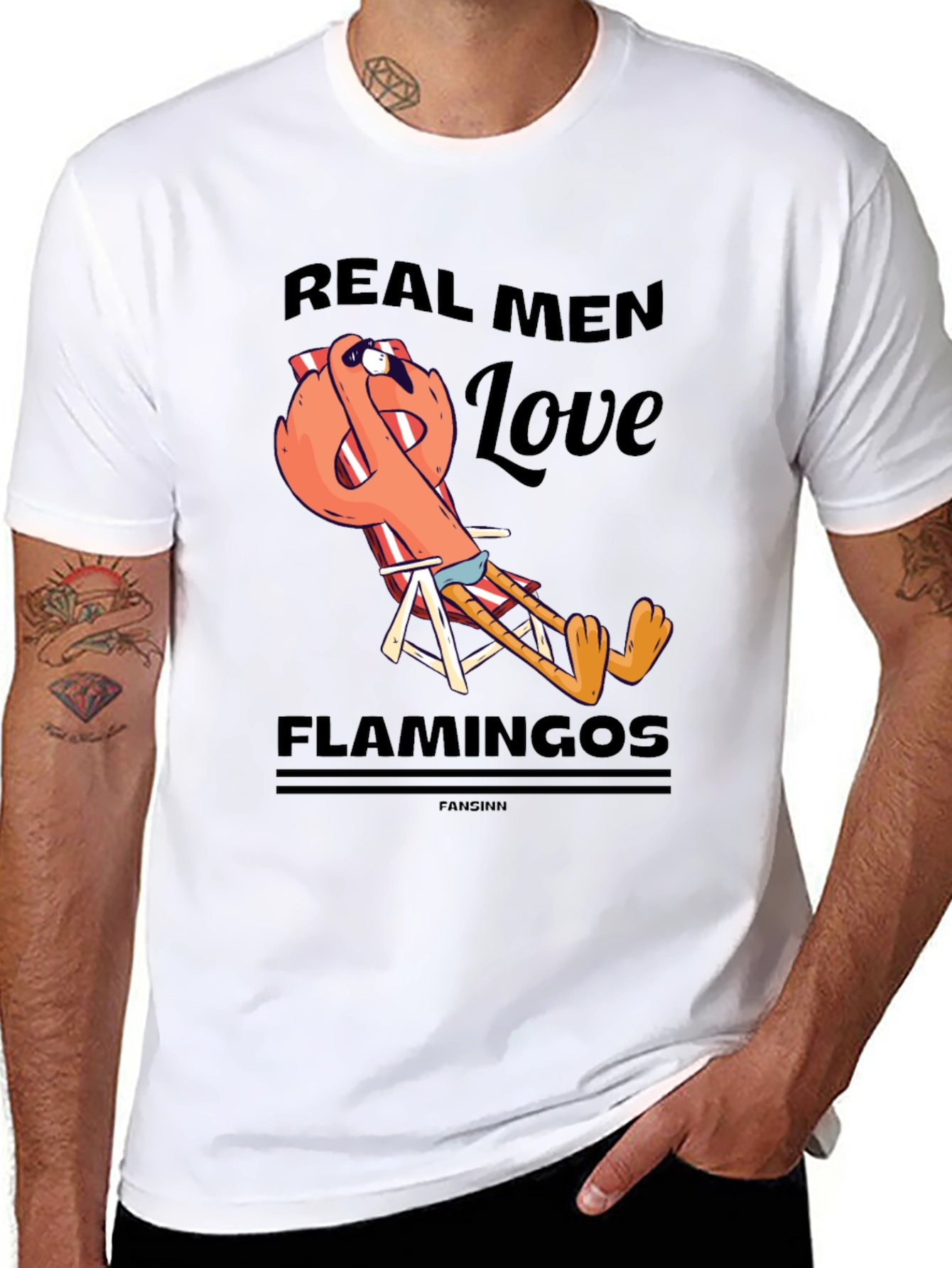 Black Real Men Love Flamingos T-Shirt view 8