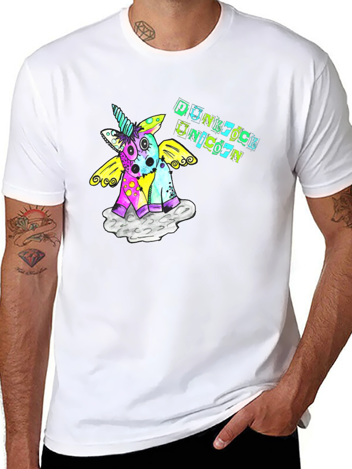 Black Punk Rock Unicorn Graphic Black T-Shirt view 8