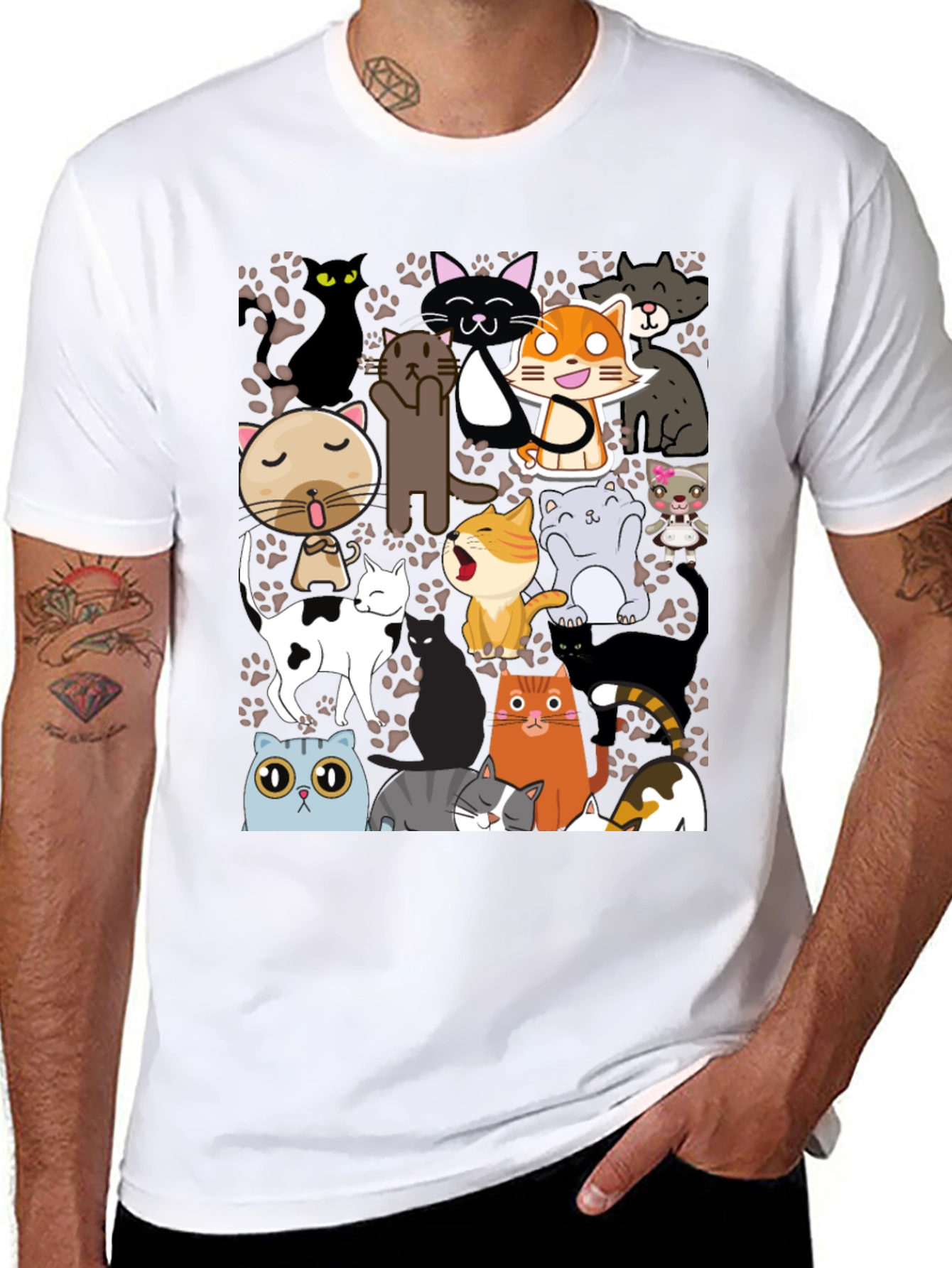 Black Cartoon Cats Graphic T-Shirt view 8