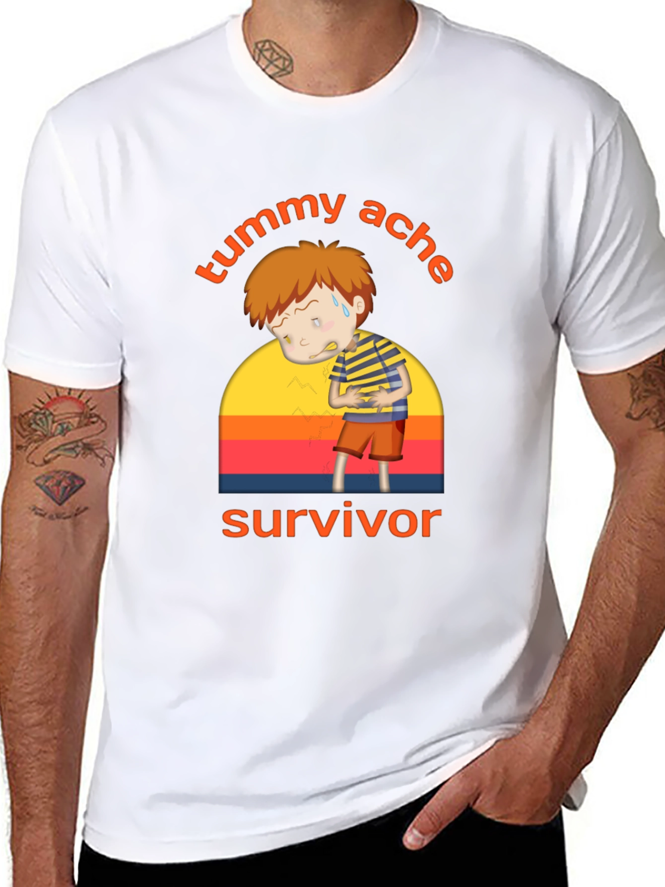 Black Tummy Ache Survivor T-Shirt - Funny Cartoon Design view 8