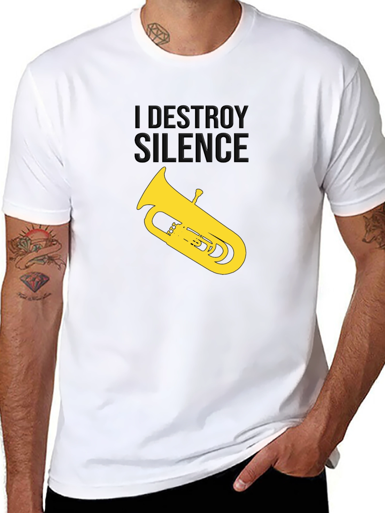 Black I Destroy Silence Tuba Graphic Tee view 8