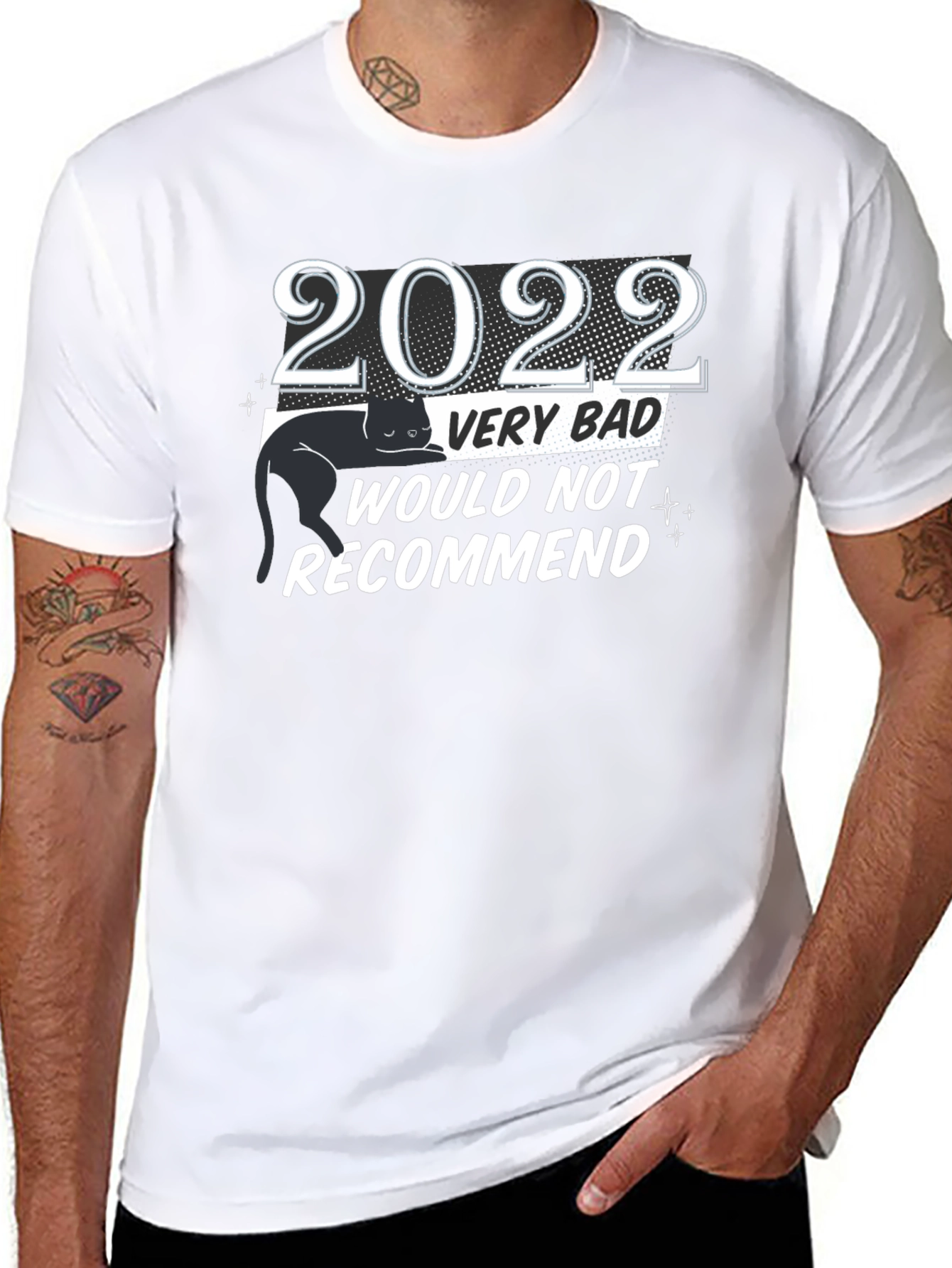 Black 2022 Very Bad Would Not Recommend Black Cat T-Shirt view 8