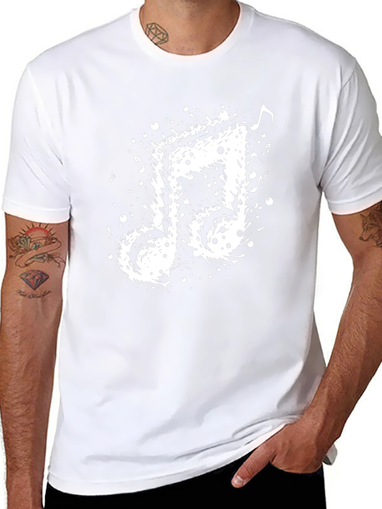 Black Musical Note Splatter Graphic Tee - Black Cotton view 8