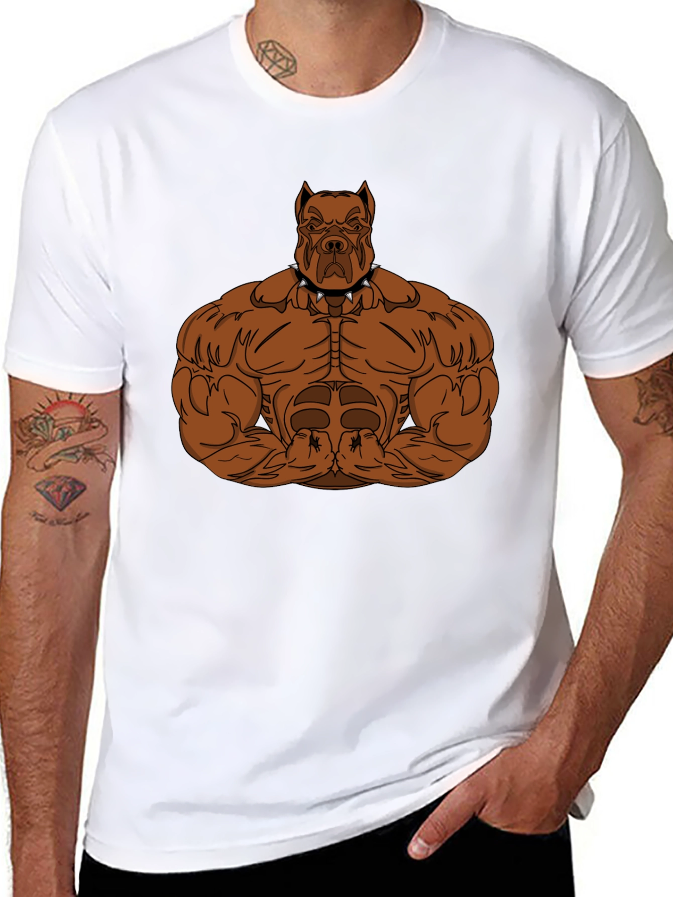 Black Muscular Dog Graphic Tee - Black Cotton T-Shirt view 8