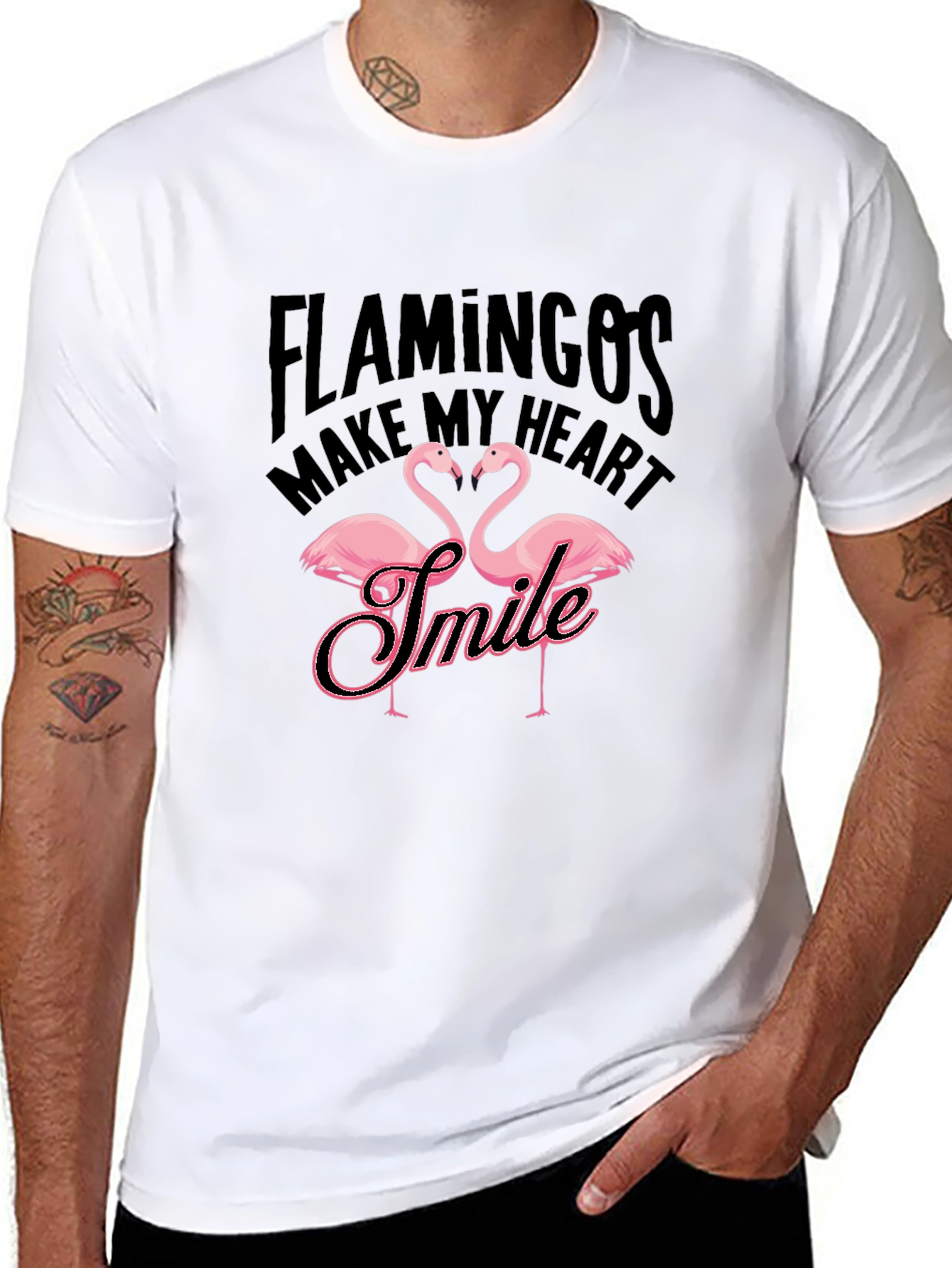 Black Flamingos Make My Heart Smile Black T-Shirt view 8