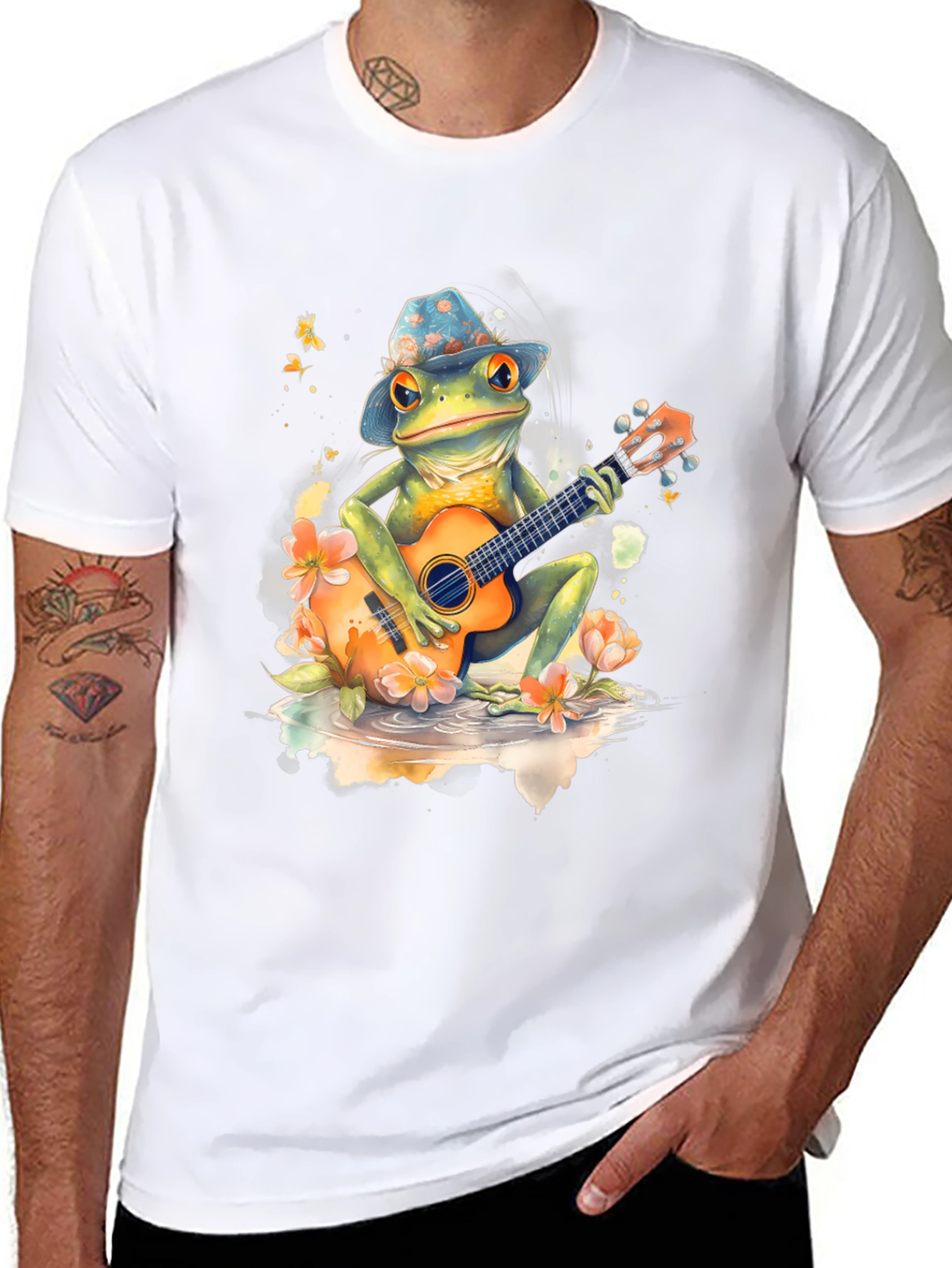 Black Frog Guitarist Graphic Tee - Musical Amphibian Style view 8