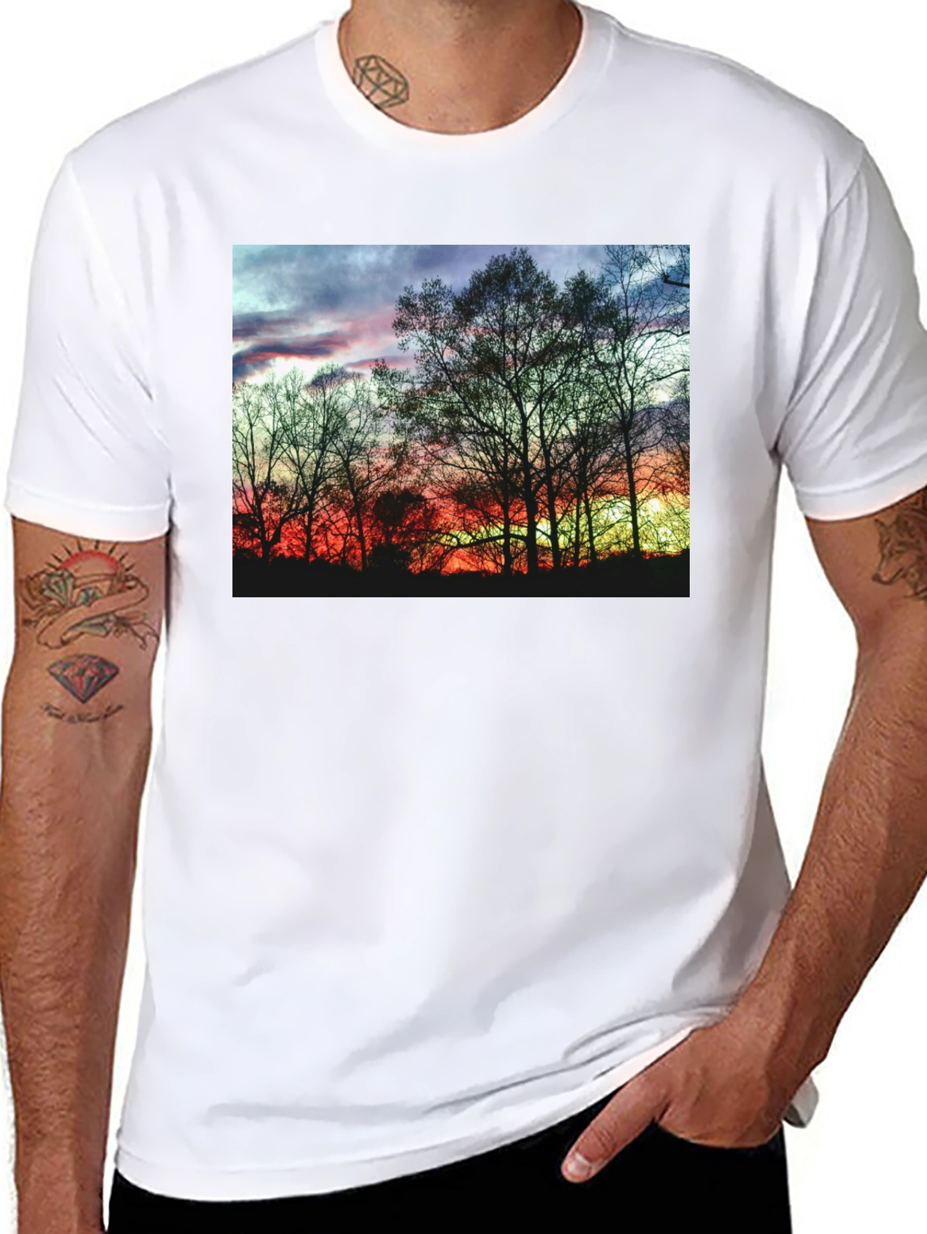 Black Sunset Trees Graphic Black T-Shirt view 8