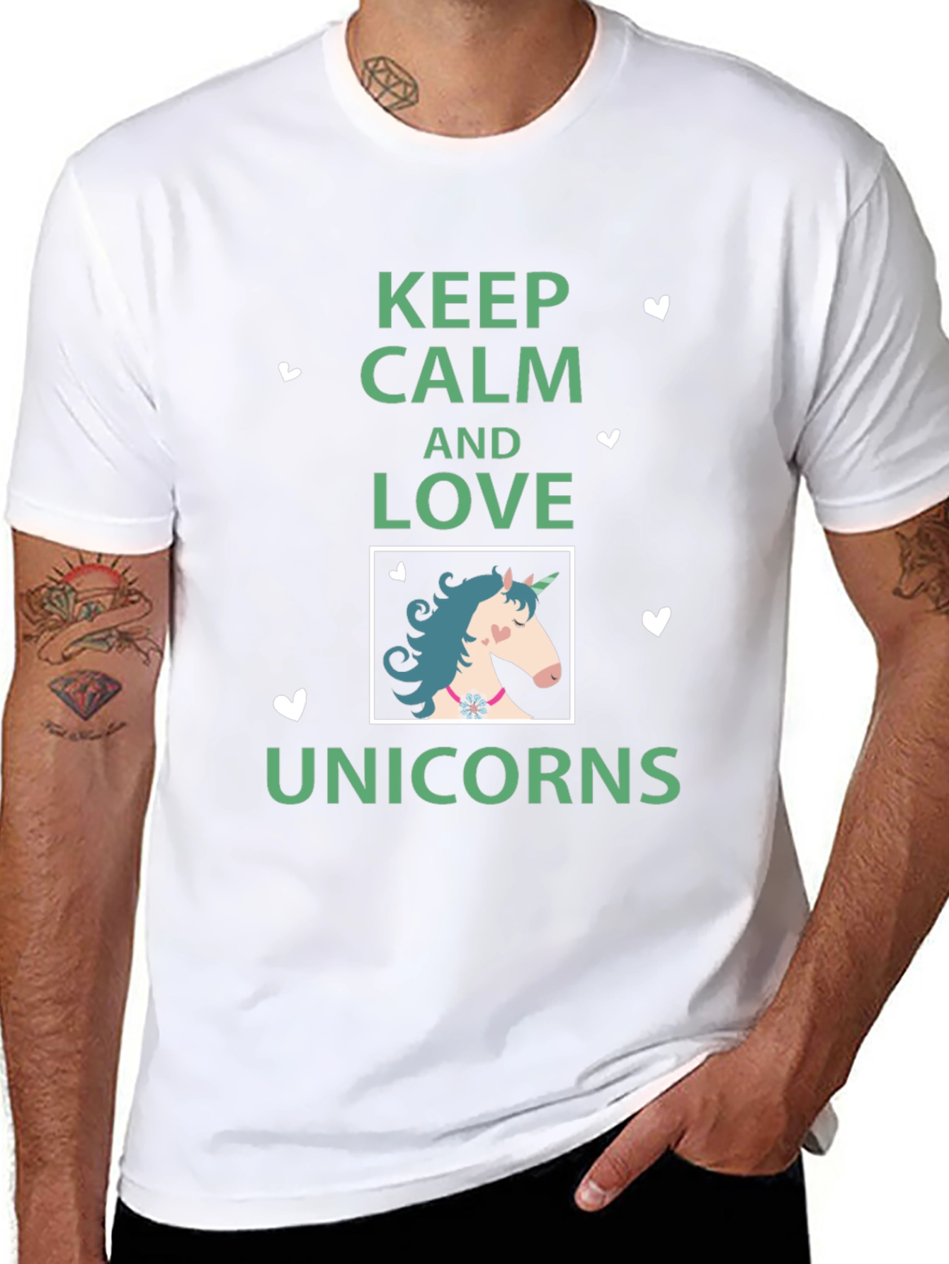 Black Keep Calm & Love Unicorns Graphic T-Shirt view 8