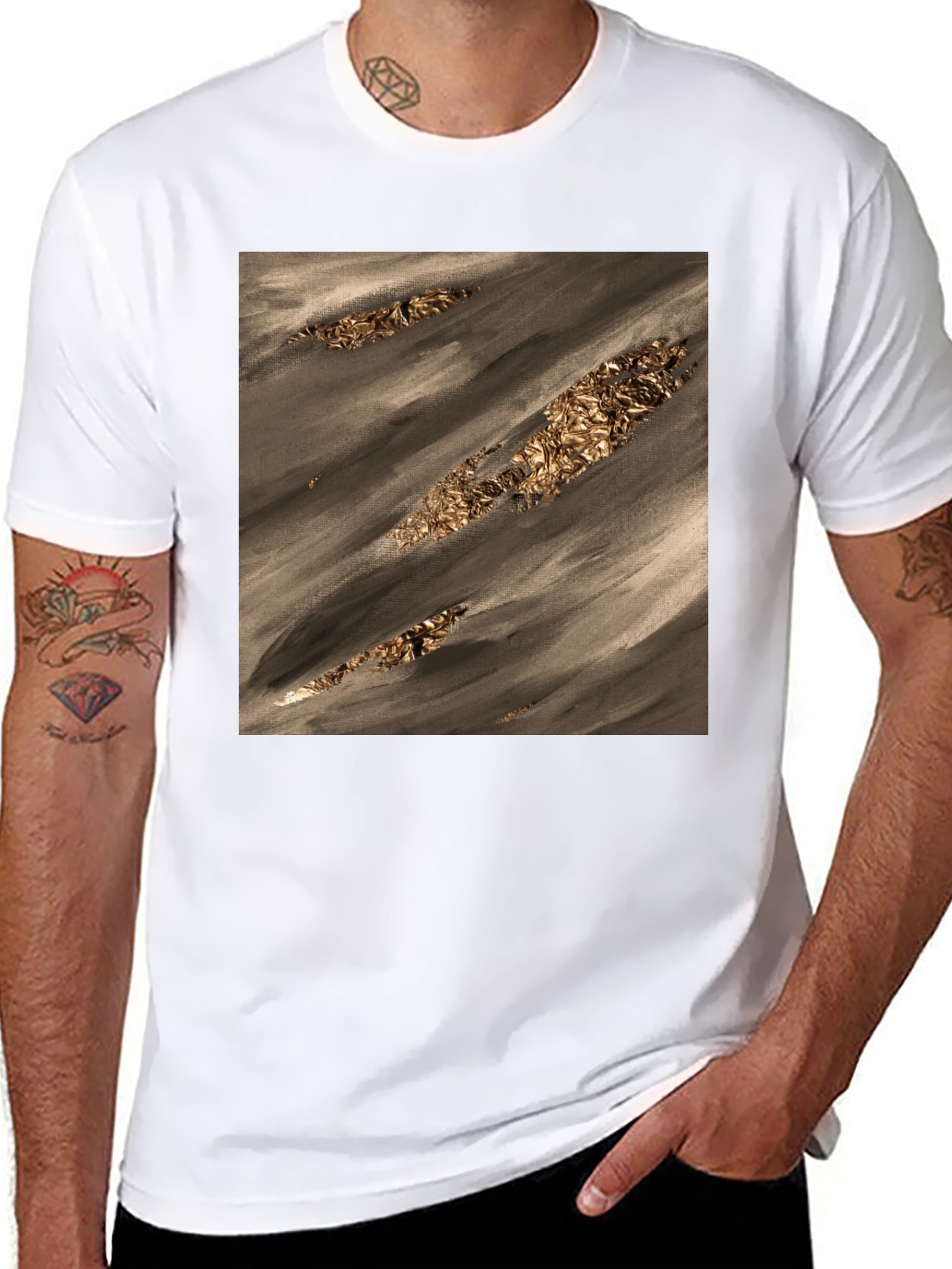 Black Abstract Gold Foil Art Black T-Shirt view 8