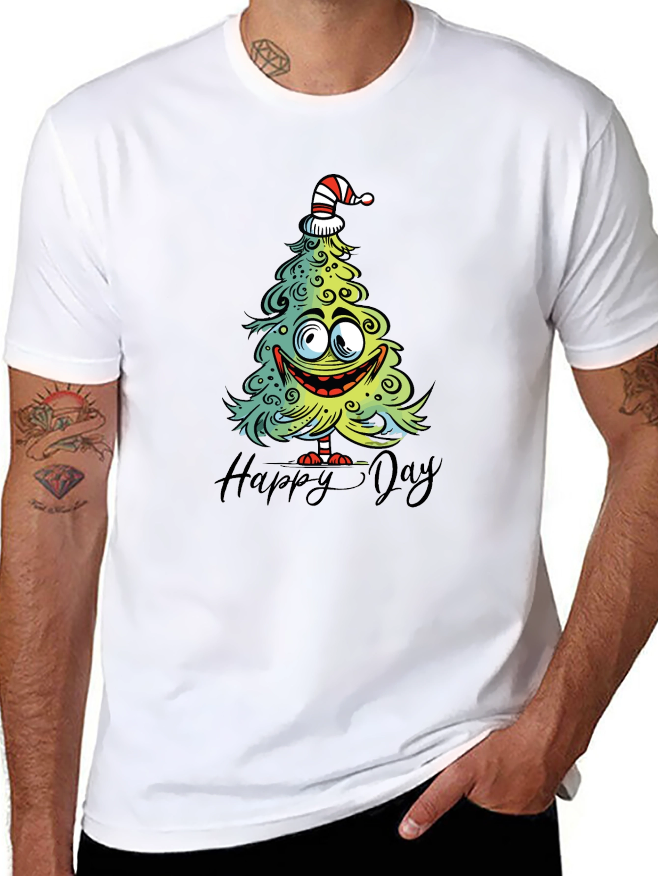 Black Funny Christmas Tree Graphic Tee - Happy Day Shirt view 8