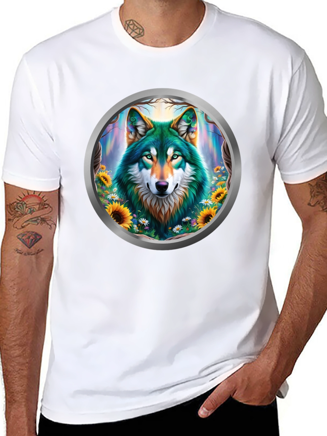 Black Wolf Circle Graphic T-Shirt - Nature Art view 8