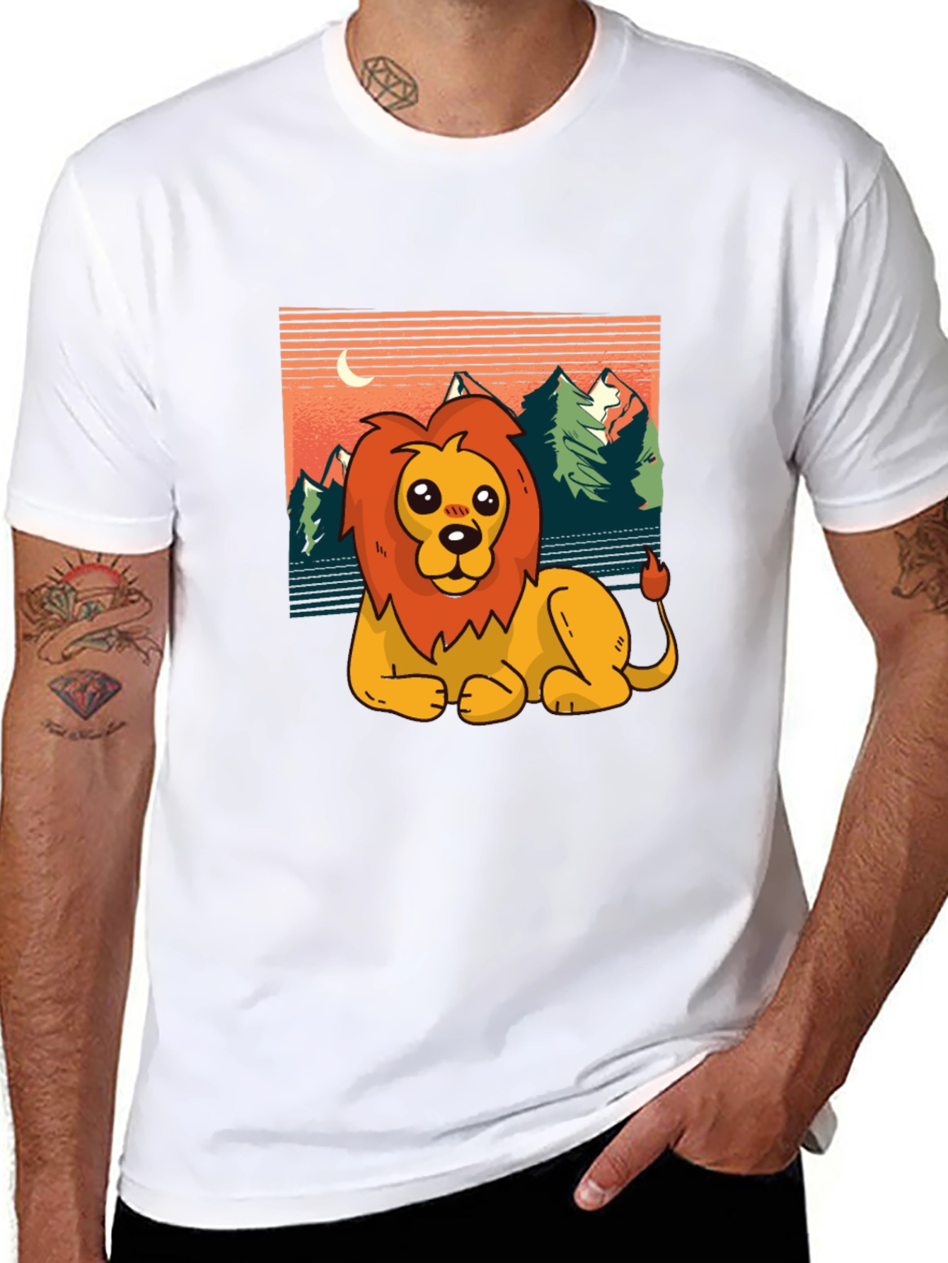 Black Cute Lion Graphic Tee - Men's Black T-Shirt view 8