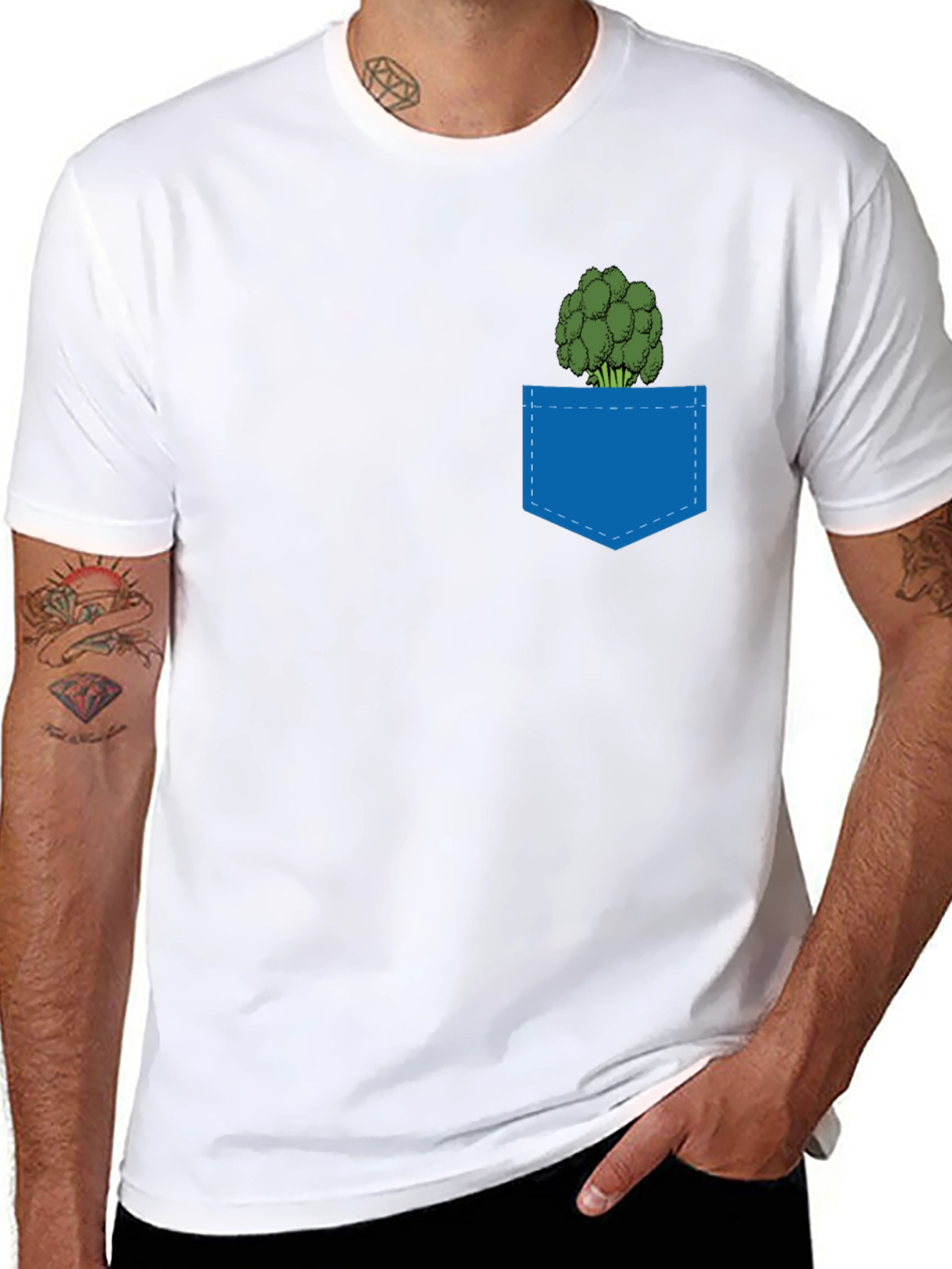 Black Broccoli Pocket T-Shirt - Quirky Graphic Tee view 8