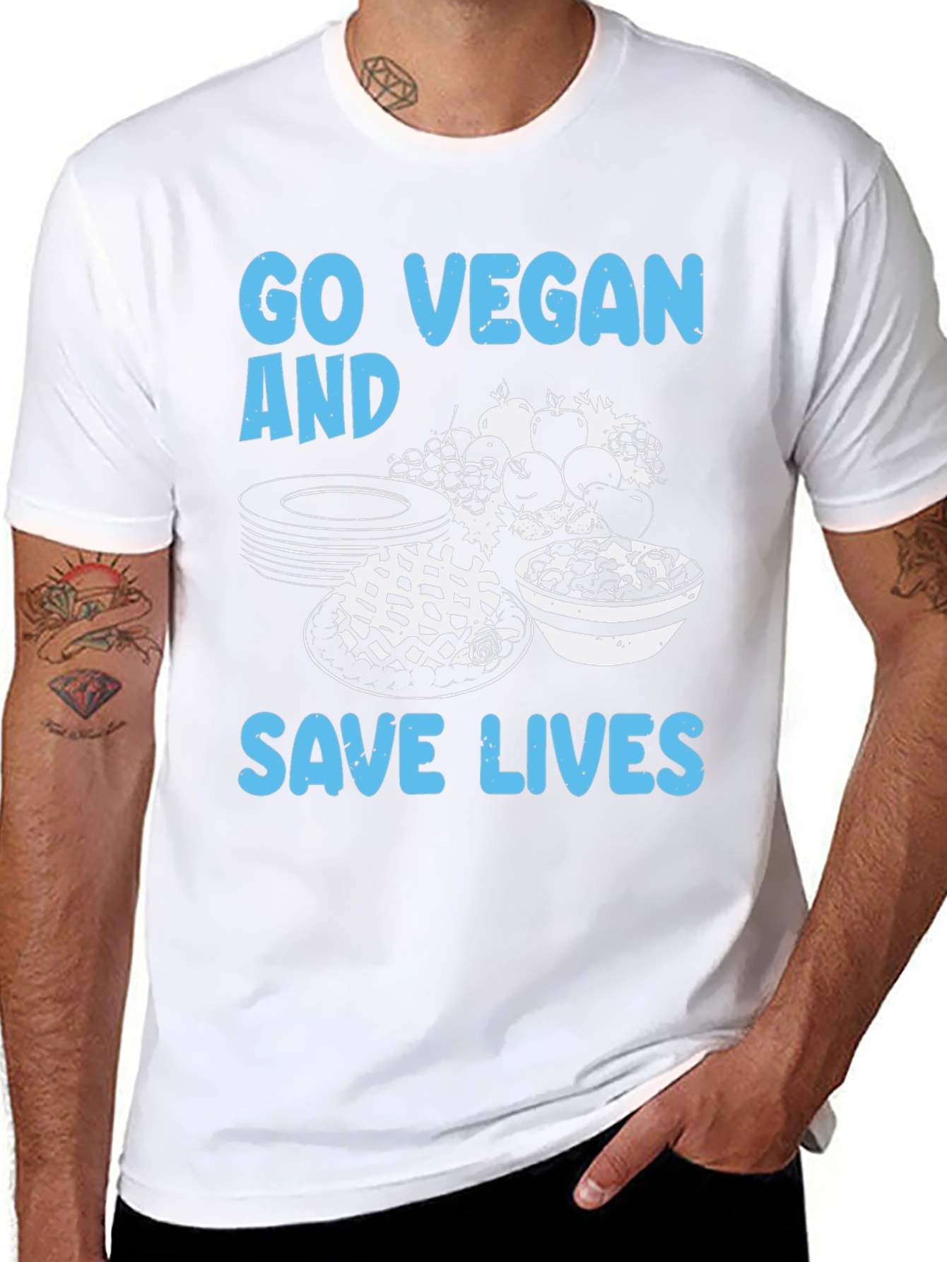 Black Go Vegan Save Lives T-Shirt view 8