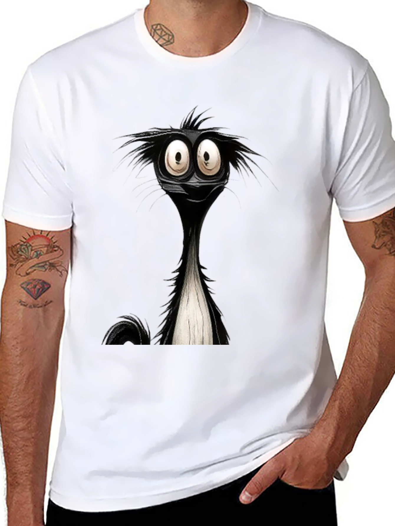 Black Cartoon Skunk Graphic Black T-Shirt view 8