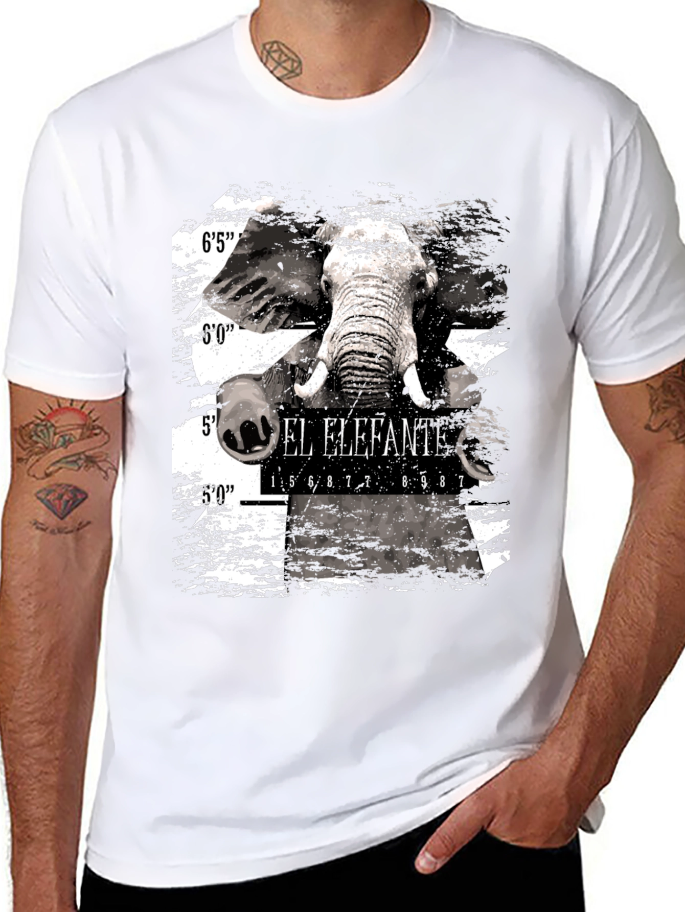 Black El Elefante Mugshot Men's Black Graphic T-Shirt view 8