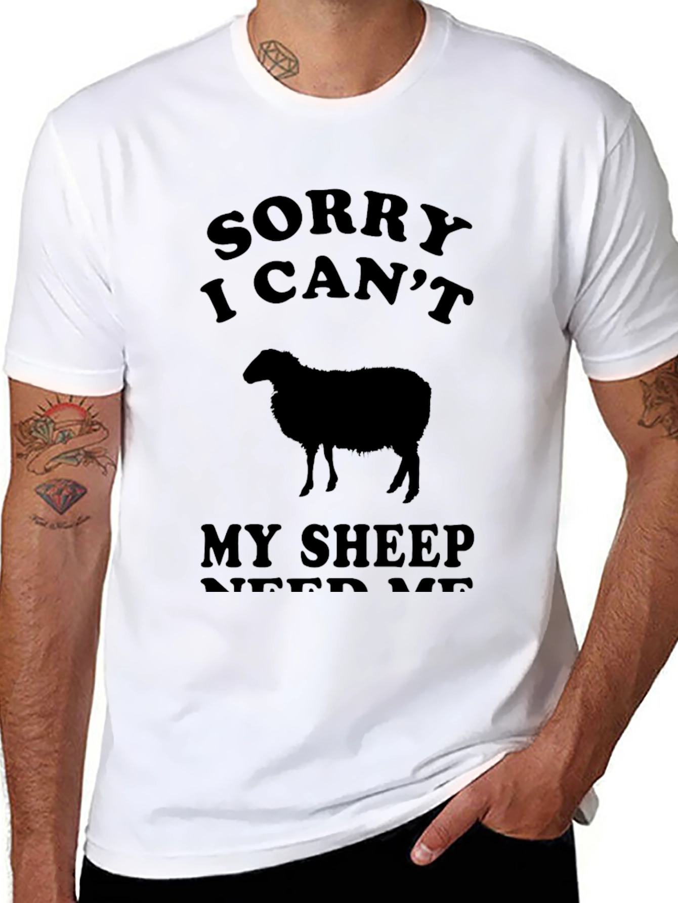 Black Sorry I Can't My Sheep Need Me Black T-Shirt view 8