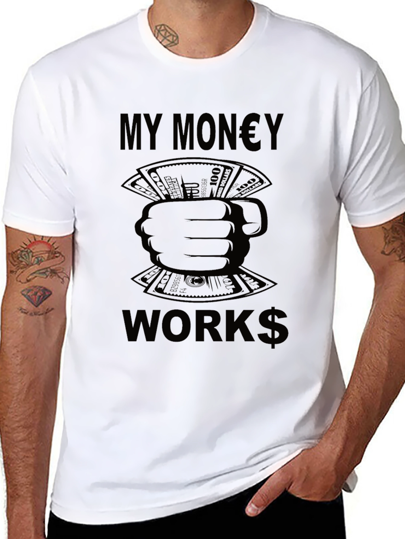 My Money Works Black Graphic Tee - 8