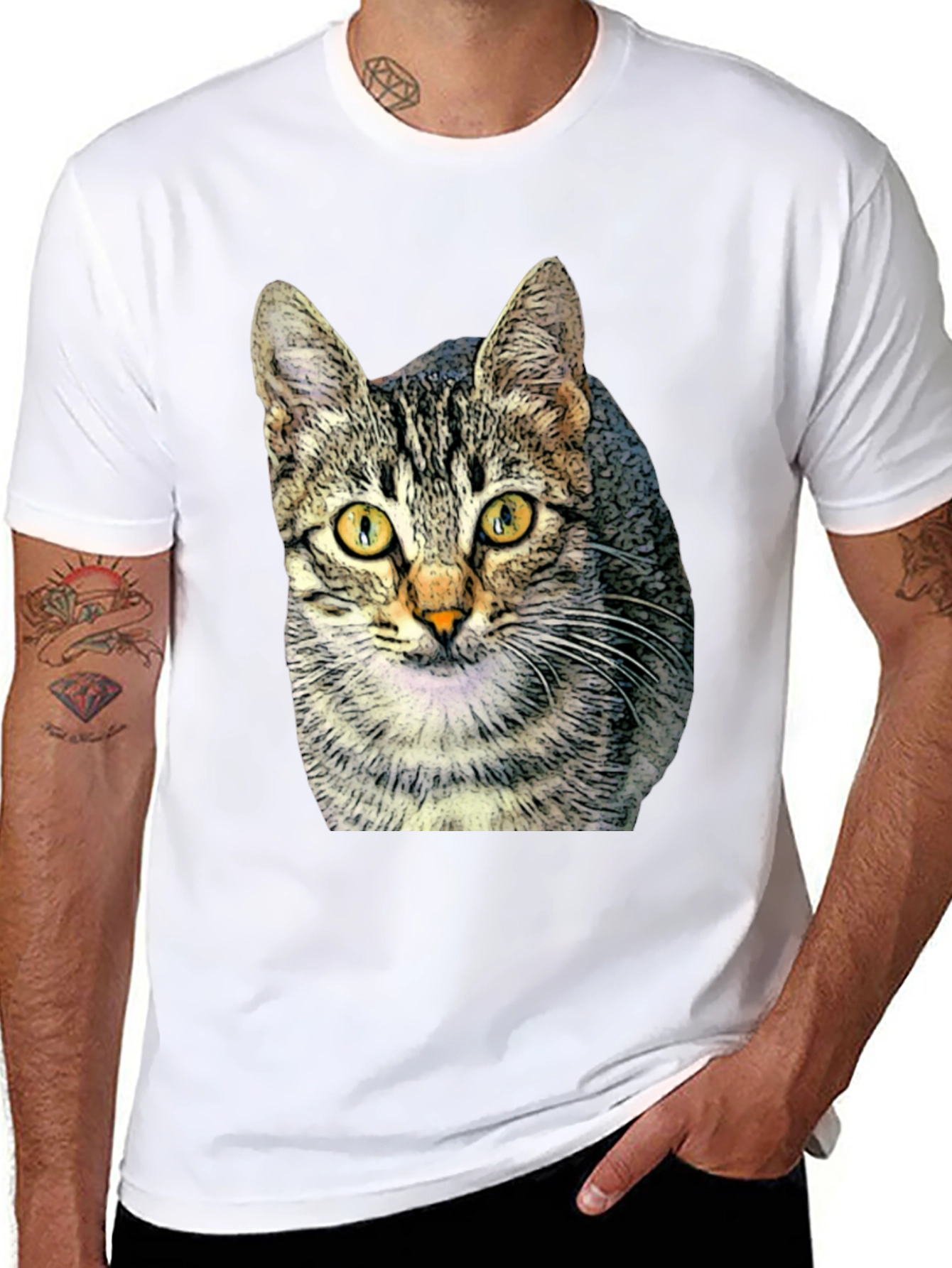 Black Cat Print Black T-Shirt view 8