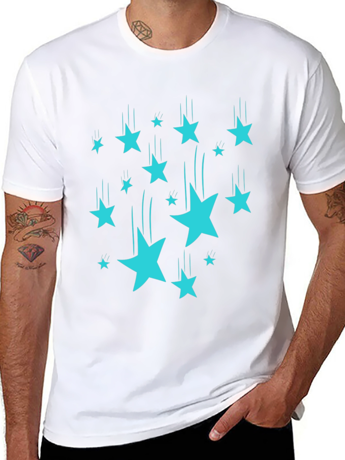 Black Starfall Tee - Black Cotton Graphic T-Shirt view 8